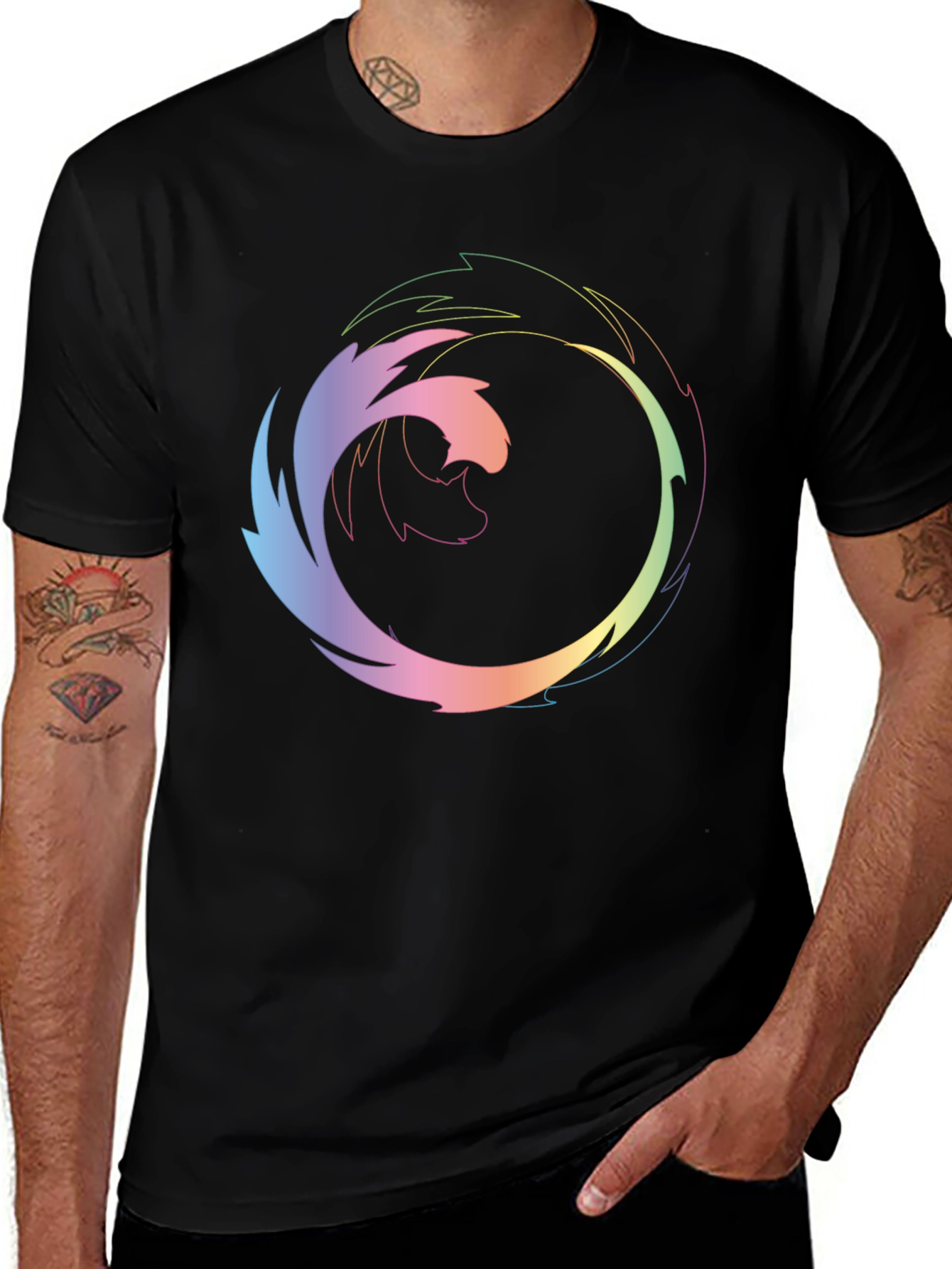 Abstract Circular Graphic Print Black T-Shirt