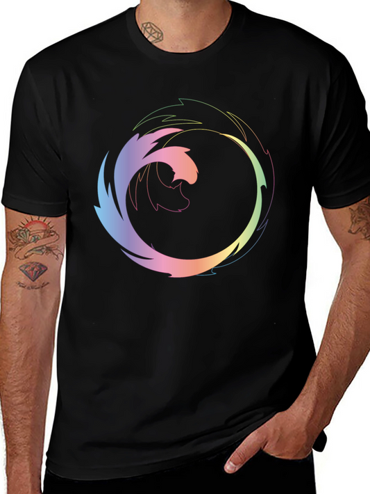 Abstract Circular Graphic Print Black T-Shirt
