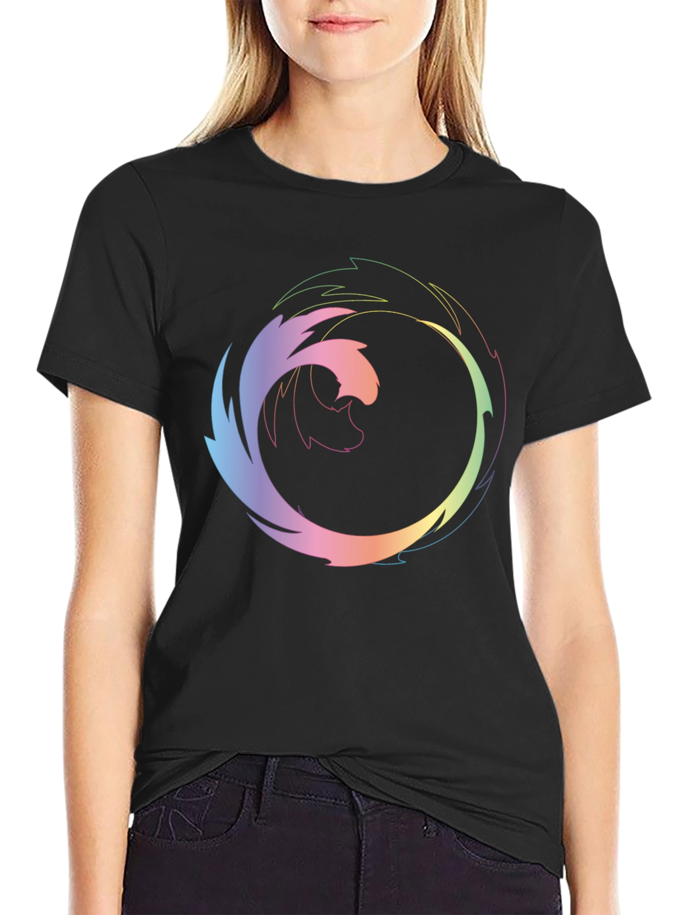 Abstract Circular Graphic Print Black T-Shirt
