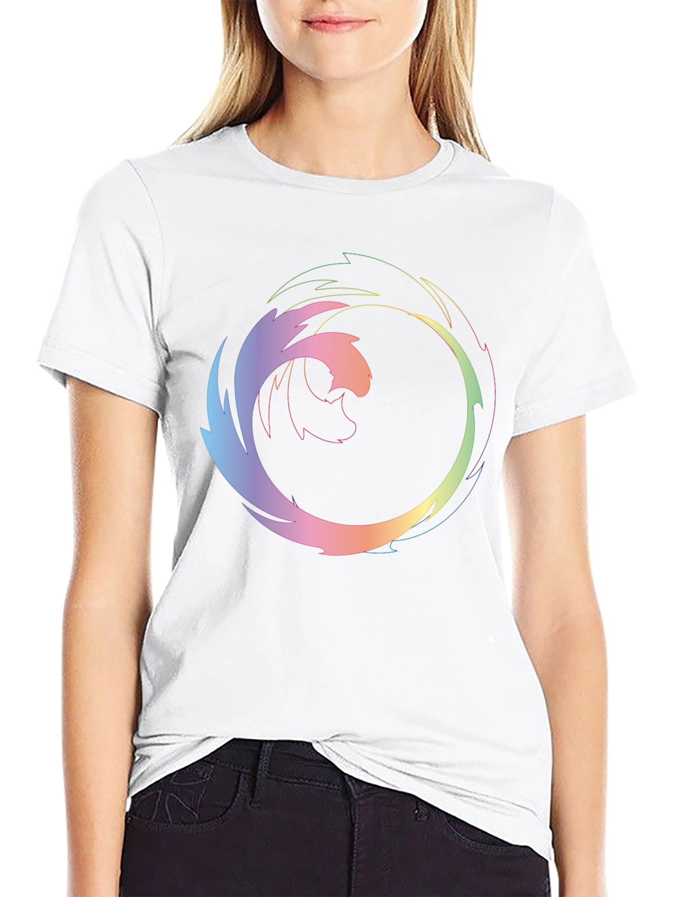 Abstract Circular Graphic Print Black T-Shirt