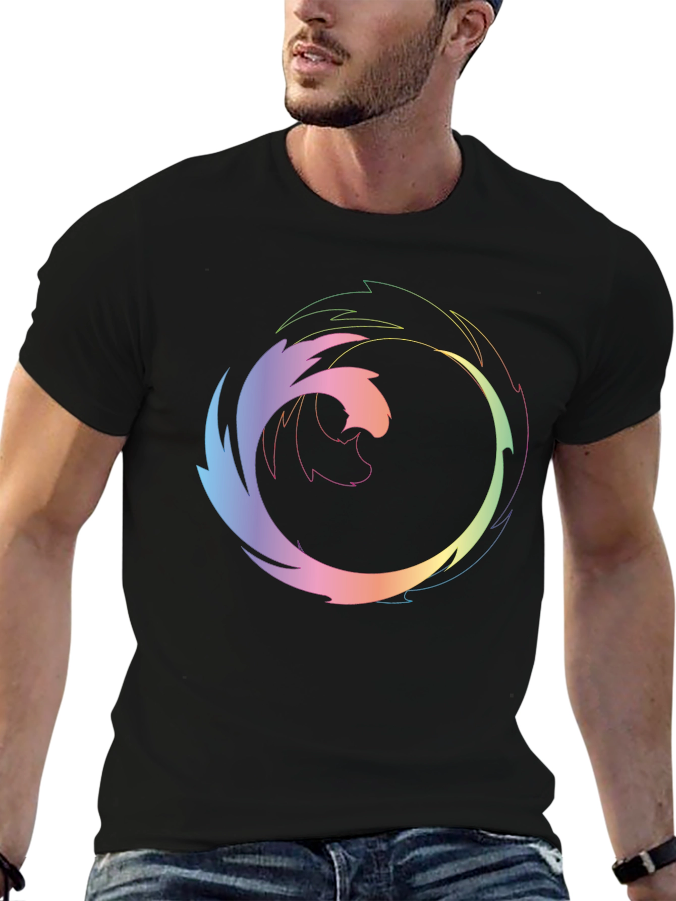 Abstract Circular Graphic Print Black T-Shirt
