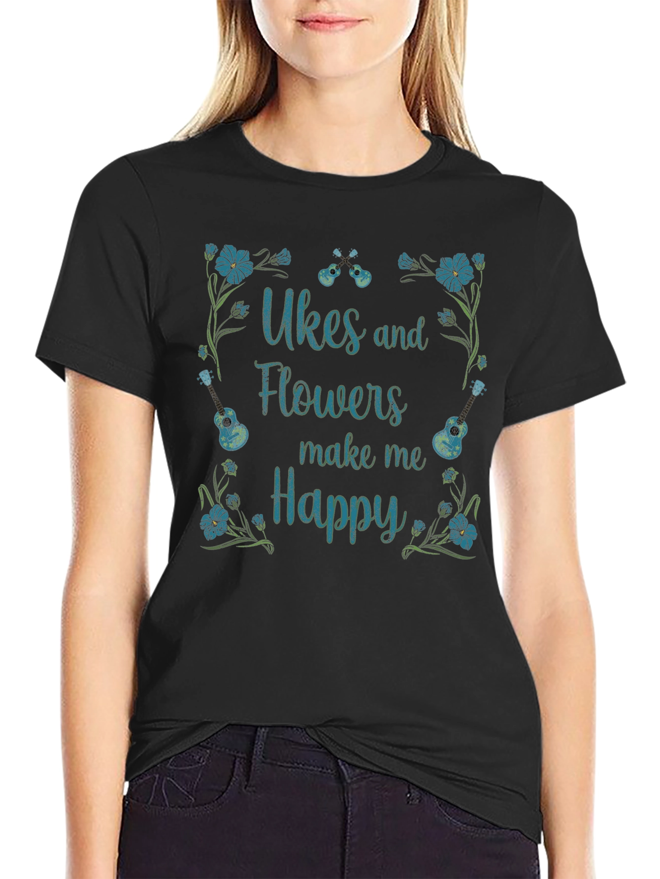 Ukes & Flowers Graphic T-Shirt - Make Me Happy!