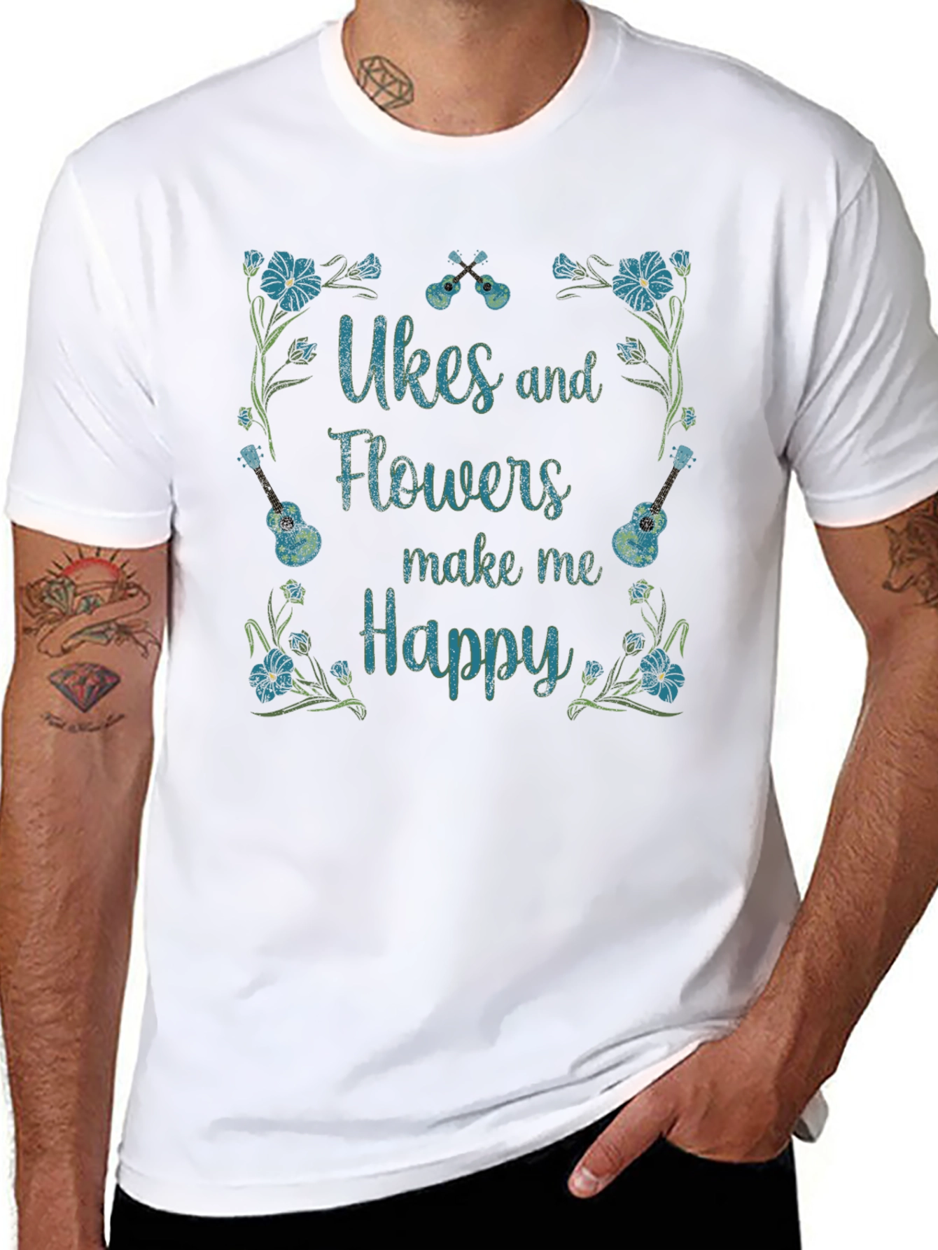 Ukes & Flowers Graphic T-Shirt - Make Me Happy!