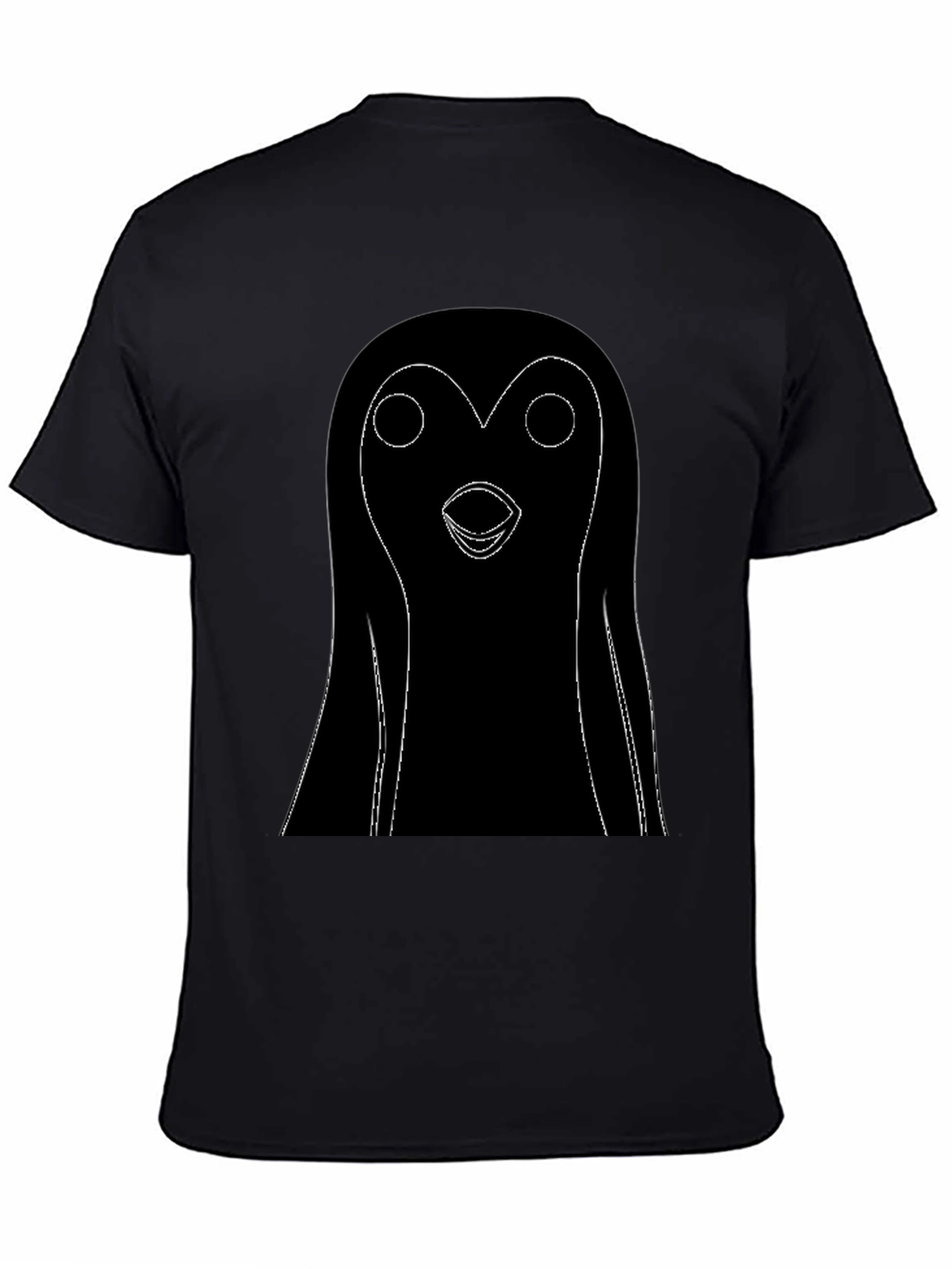 Black T-Shirt with Cartoon Penguin Graphic