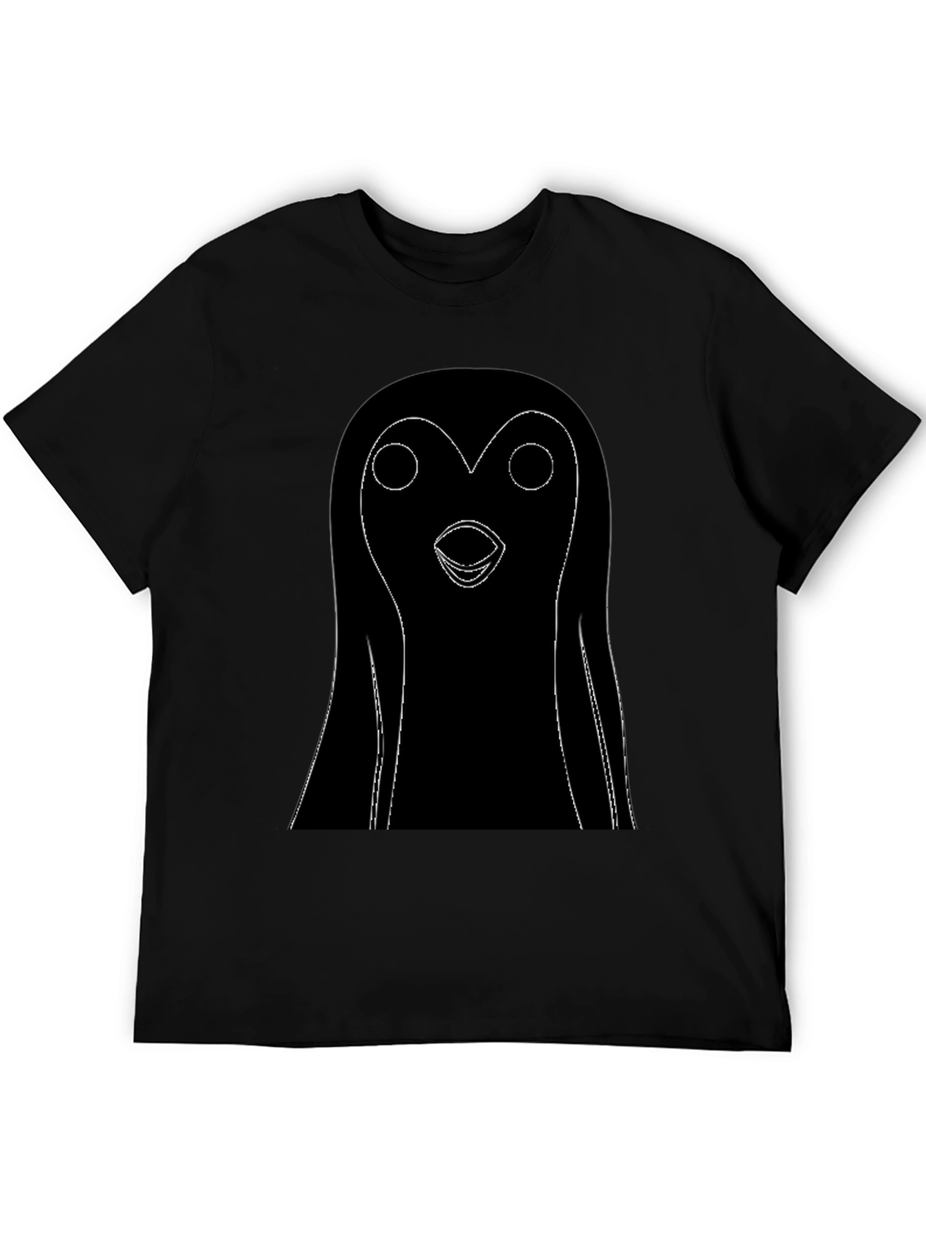 Black T-Shirt with Cartoon Penguin Graphic
