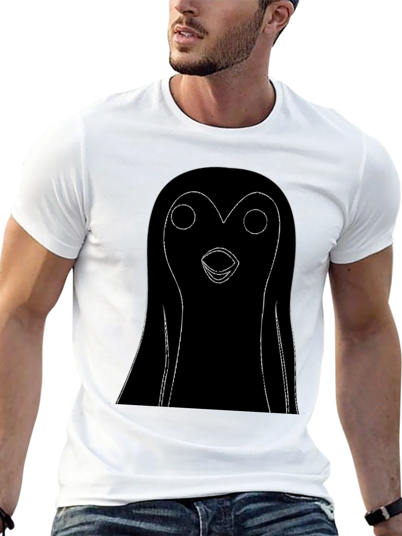 Black T-Shirt with Cartoon Penguin Graphic