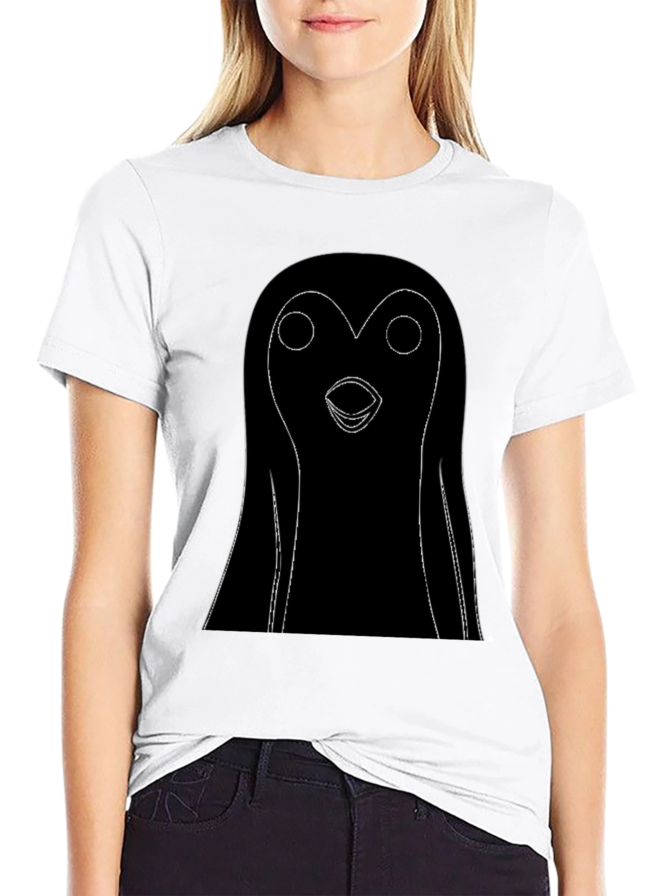 Black T-Shirt with Cartoon Penguin Graphic