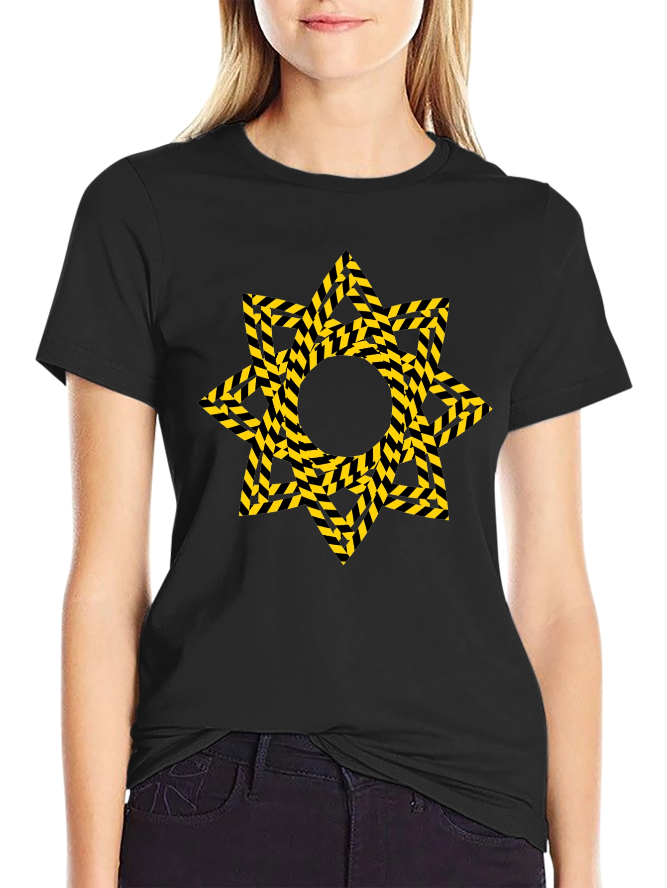 Striped Star Graphic Black T-Shirt