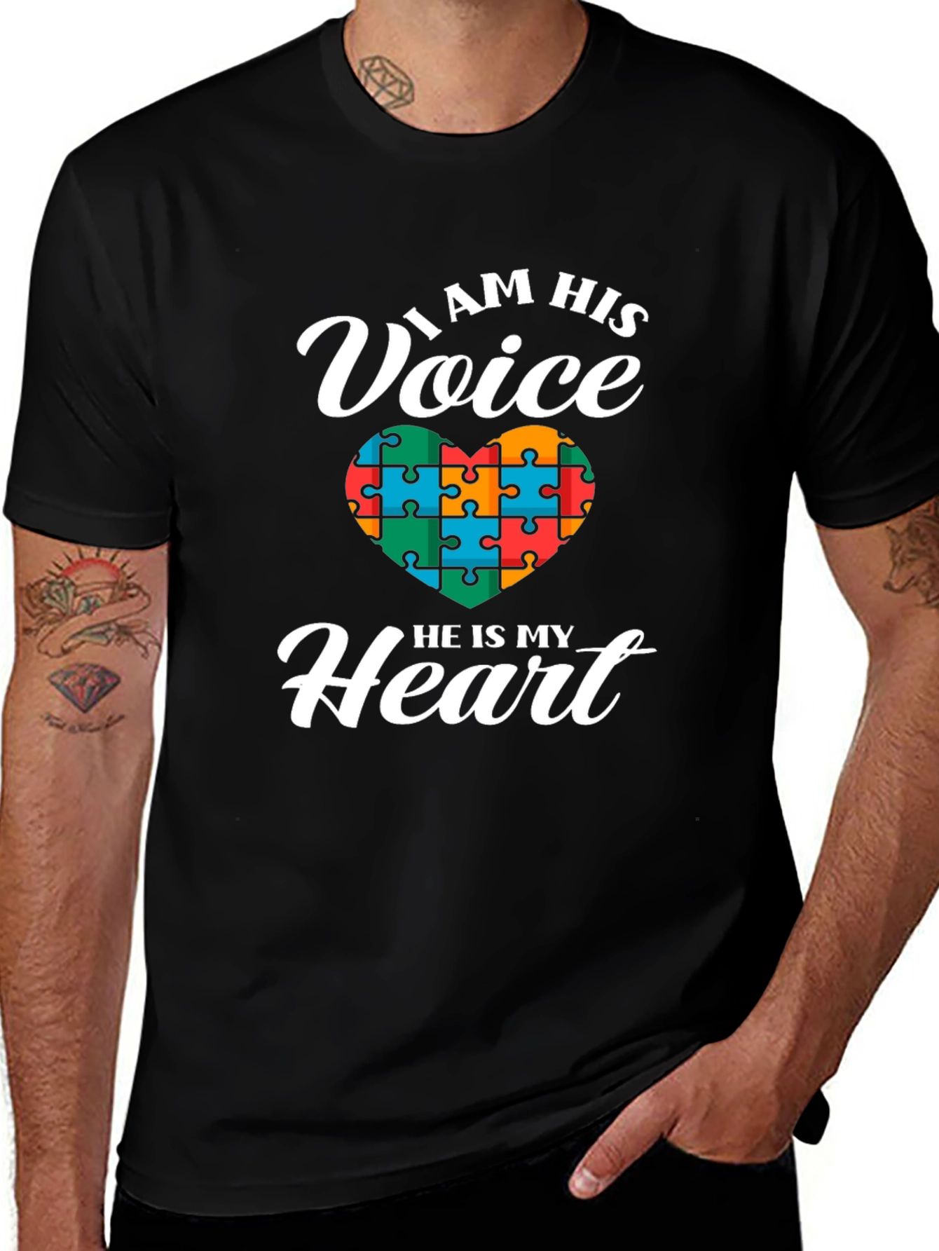 Autism Awareness I Am His Voice Heart Puzzle T-Shirt