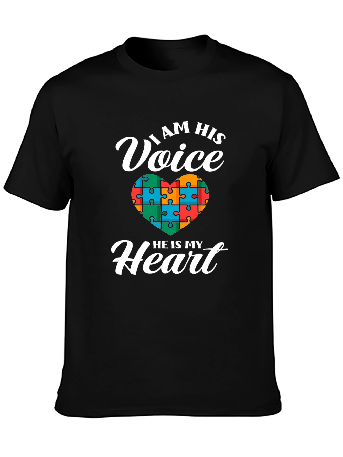 Autism Awareness I Am His Voice Heart Puzzle T-Shirt