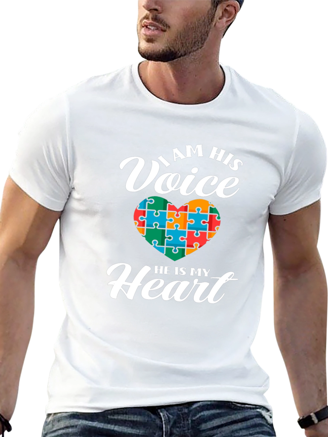 Autism Awareness I Am His Voice Heart Puzzle T-Shirt