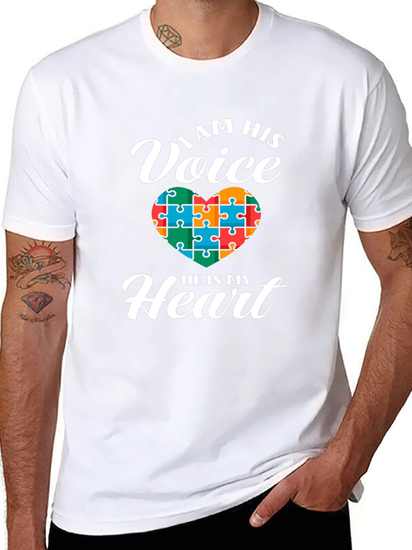 Autism Awareness I Am His Voice Heart Puzzle T-Shirt