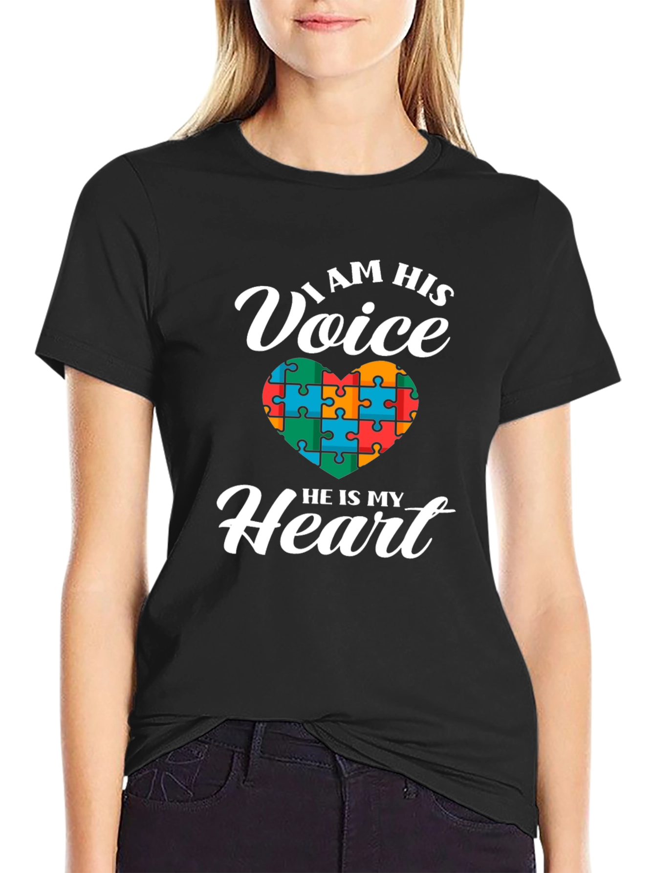 Autism Awareness I Am His Voice Heart Puzzle T-Shirt