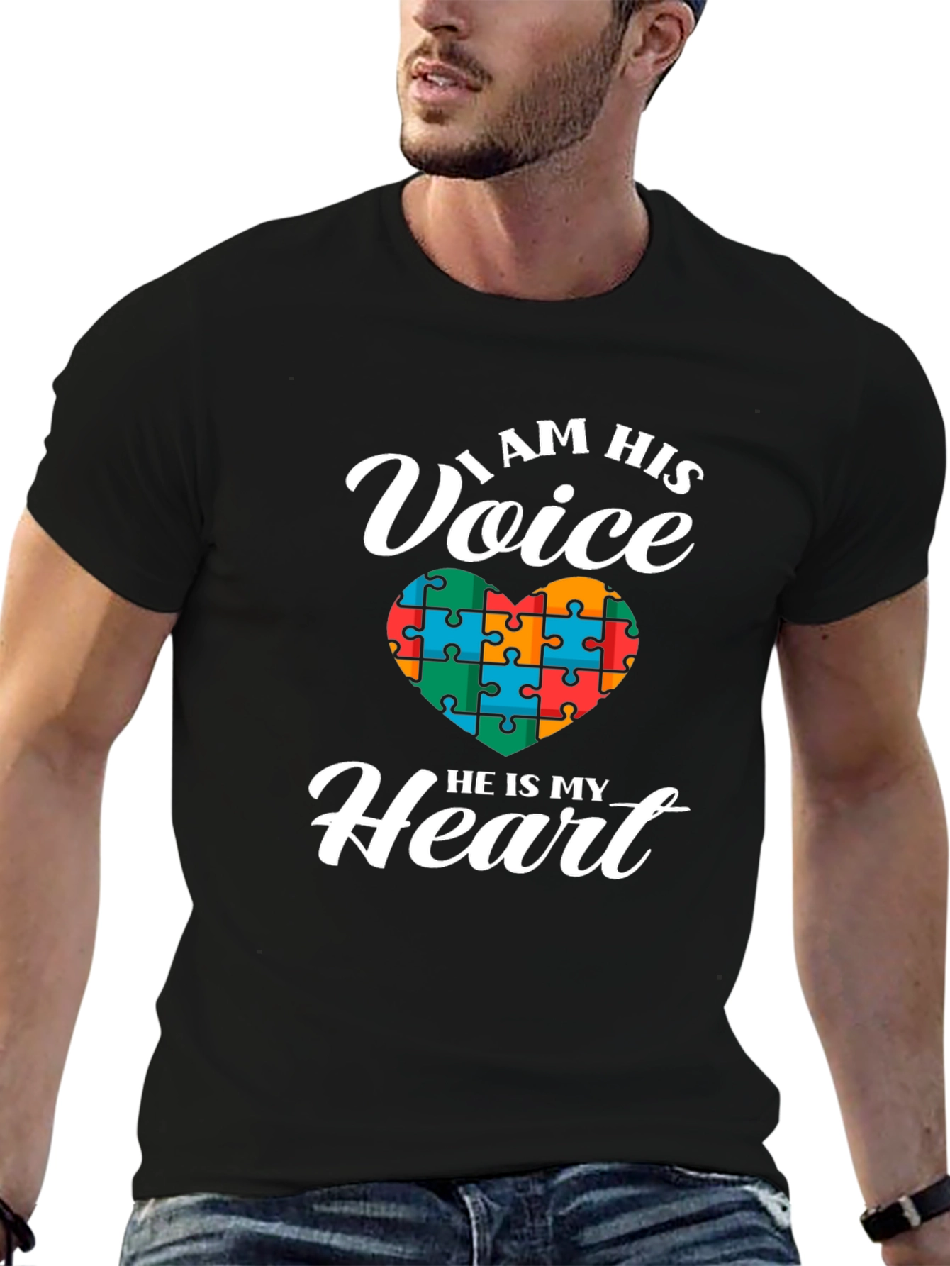 Autism Awareness I Am His Voice Heart Puzzle T-Shirt