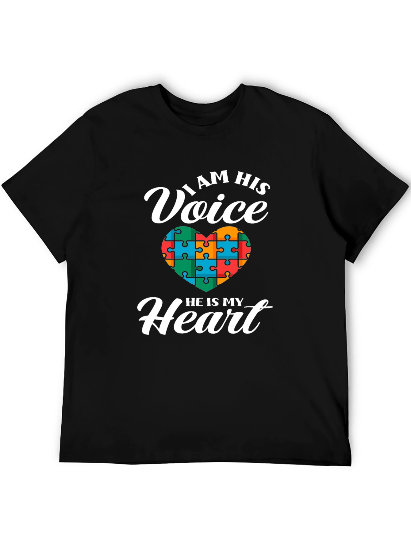 Autism Awareness I Am His Voice Heart Puzzle T-Shirt