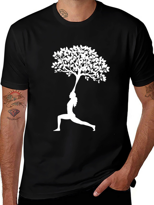 Yoga Tree Pose Graphic Tee - Black Cotton T-Shirt