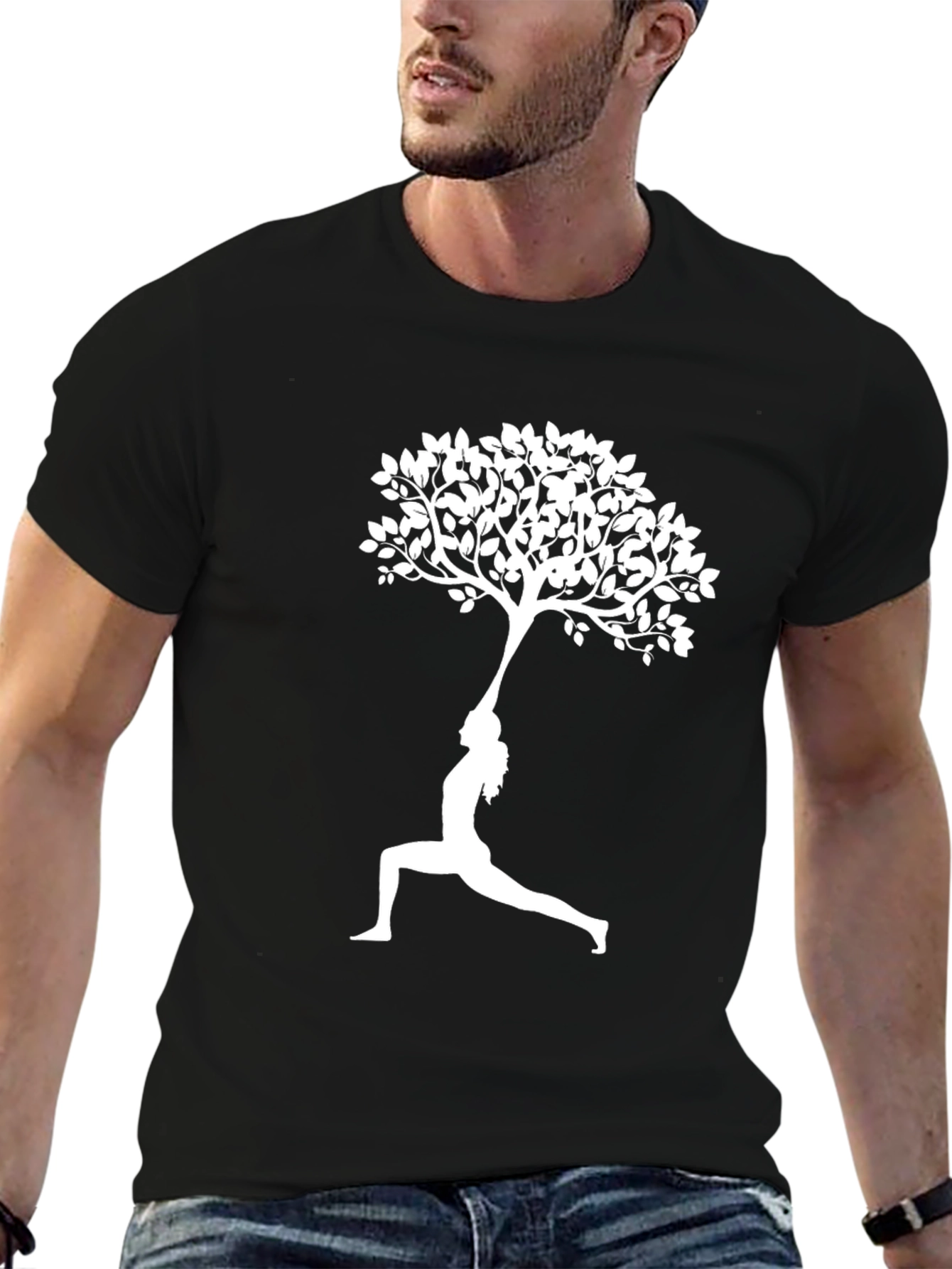 Yoga Tree Pose Graphic Tee - Black Cotton T-Shirt