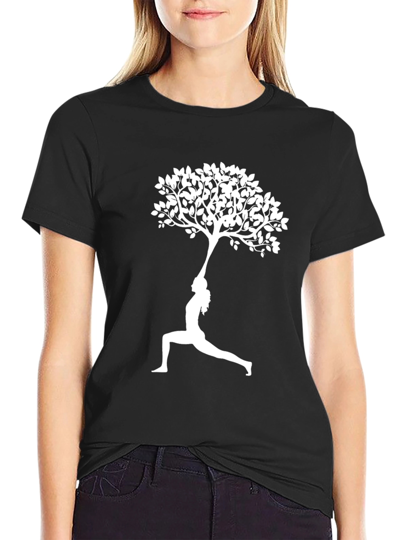 Yoga Tree Pose Graphic Tee - Black Cotton T-Shirt