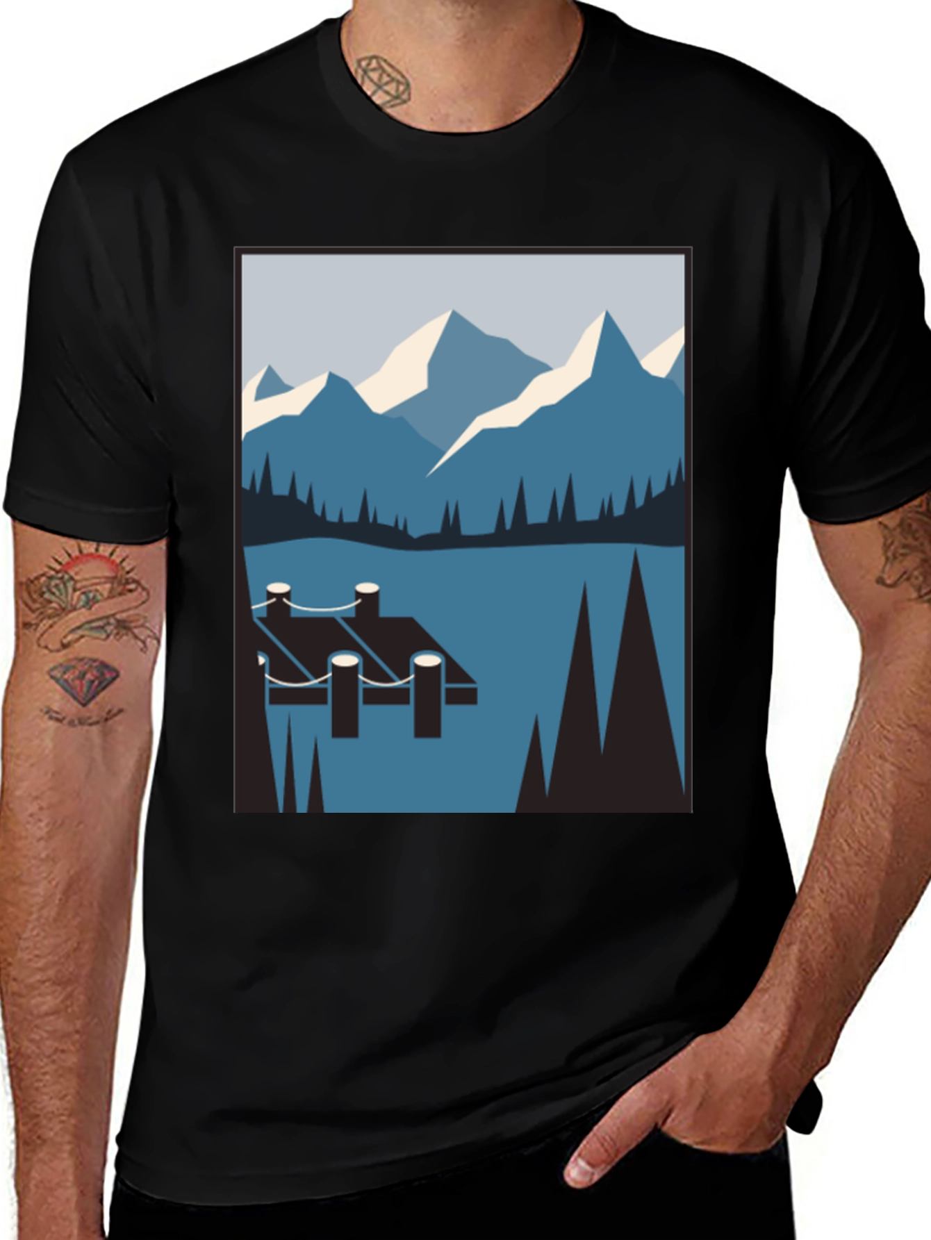 Mountain Lake Scene Graphic T-Shirt