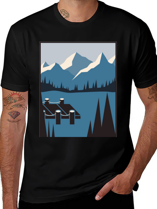 Mountain Lake Scene Graphic T-Shirt