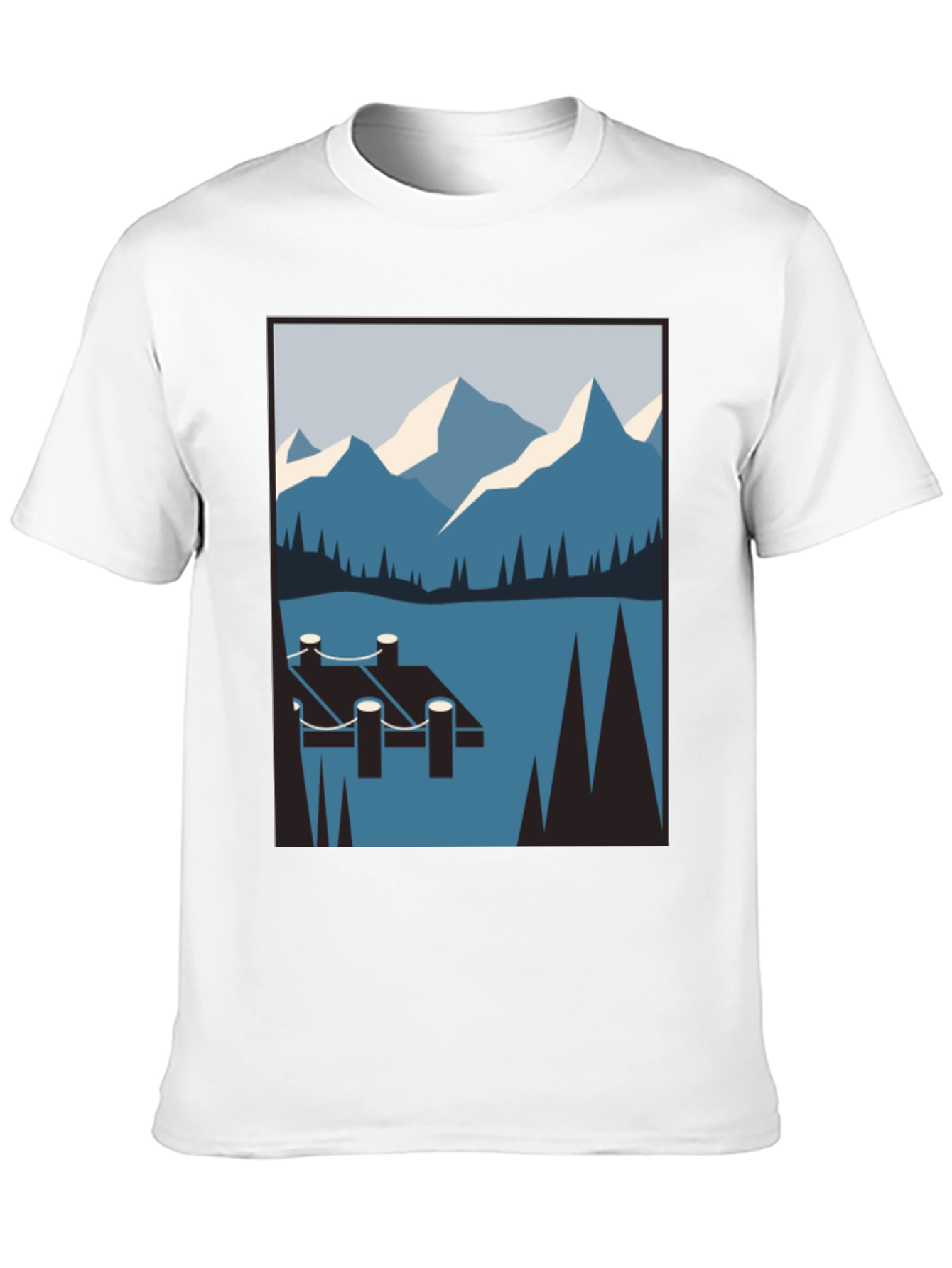 Mountain Lake Scene Graphic T-Shirt