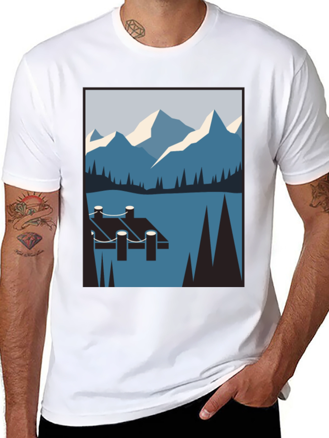 Mountain Lake Scene Graphic T-Shirt