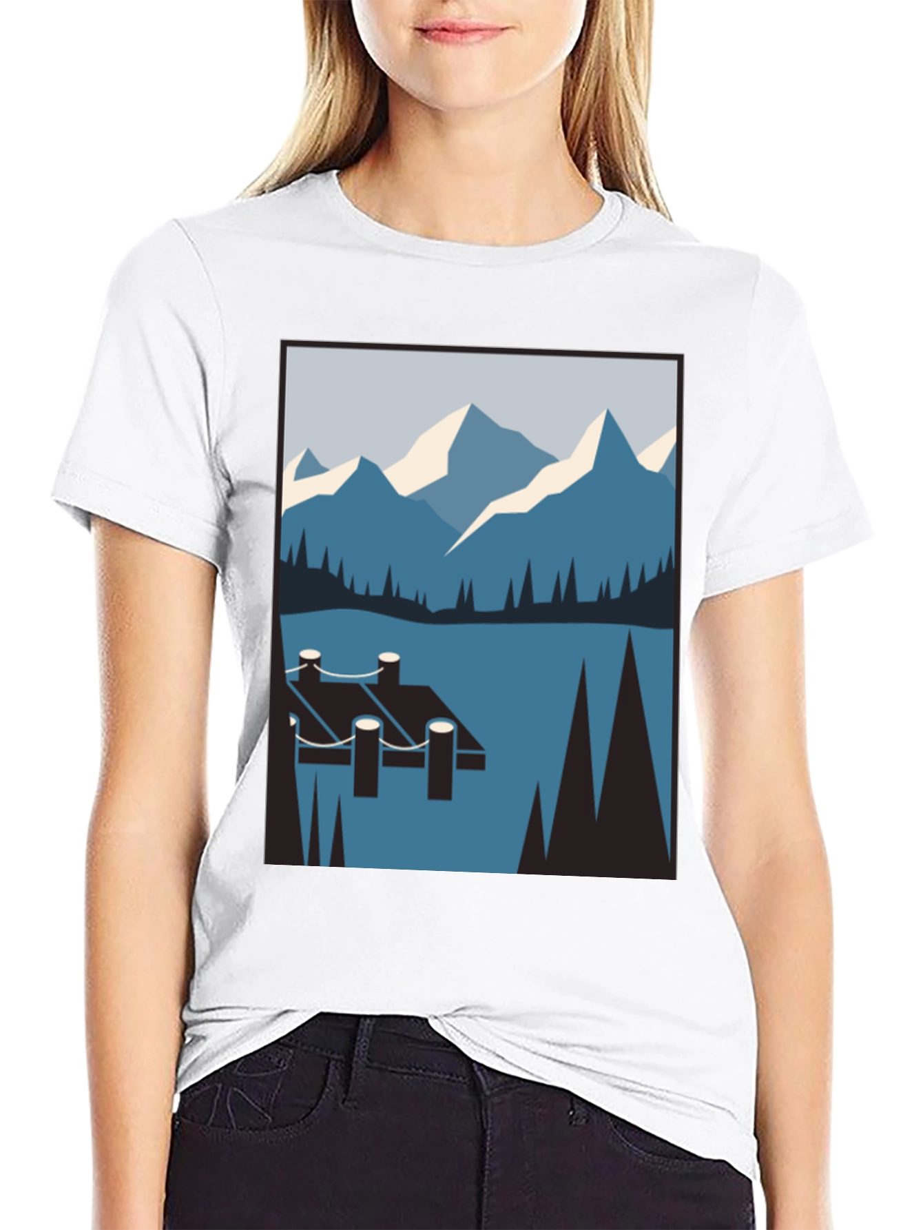 Mountain Lake Scene Graphic T-Shirt