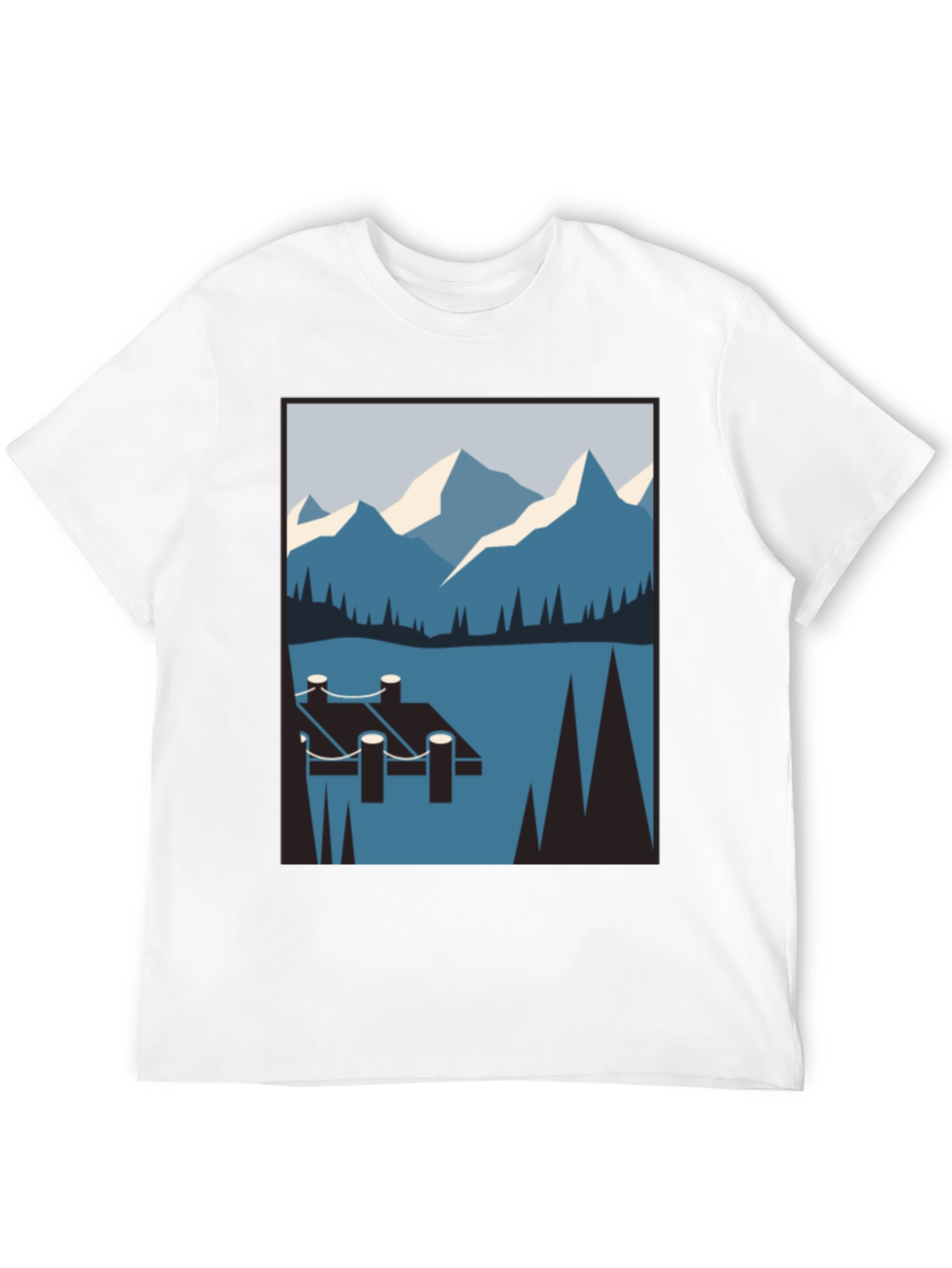 Mountain Lake Scene Graphic T-Shirt