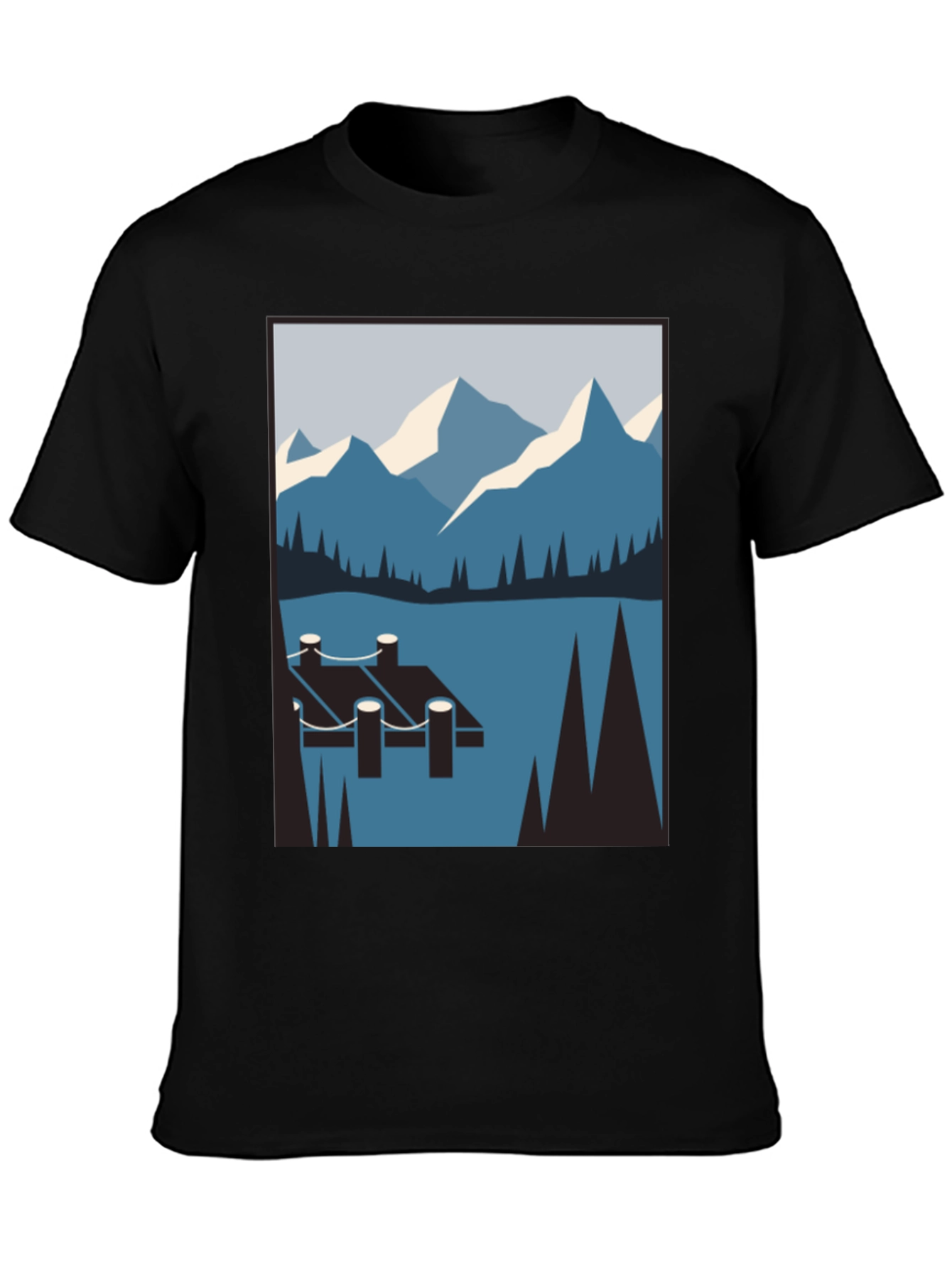 Mountain Lake Scene Graphic T-Shirt