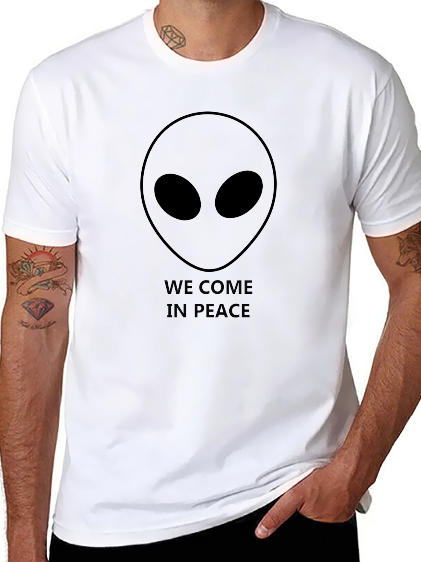 We Come In Peace Alien Graphic Black T-Shirt
