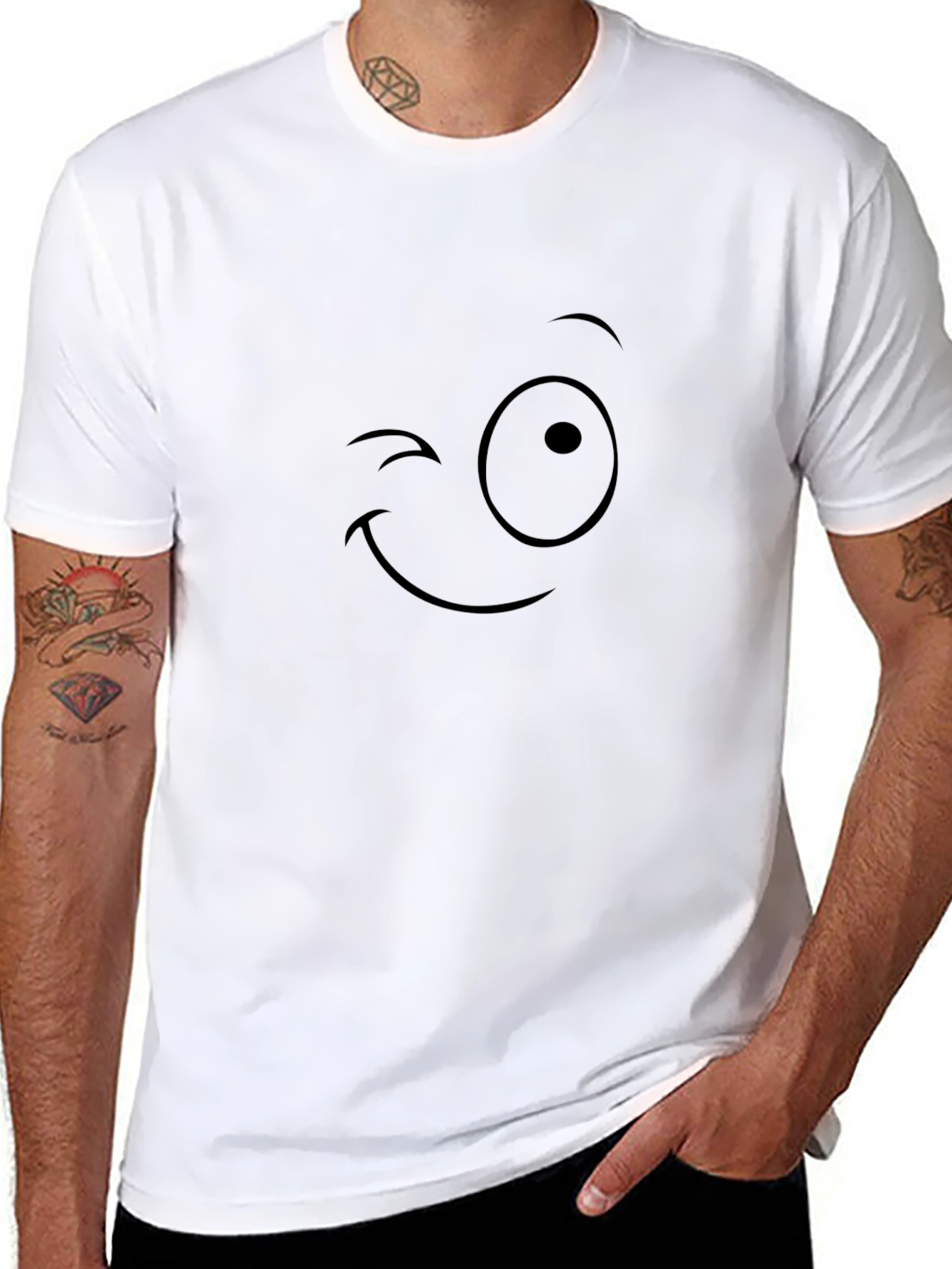 Winking Face Graphic T-Shirt - Black
