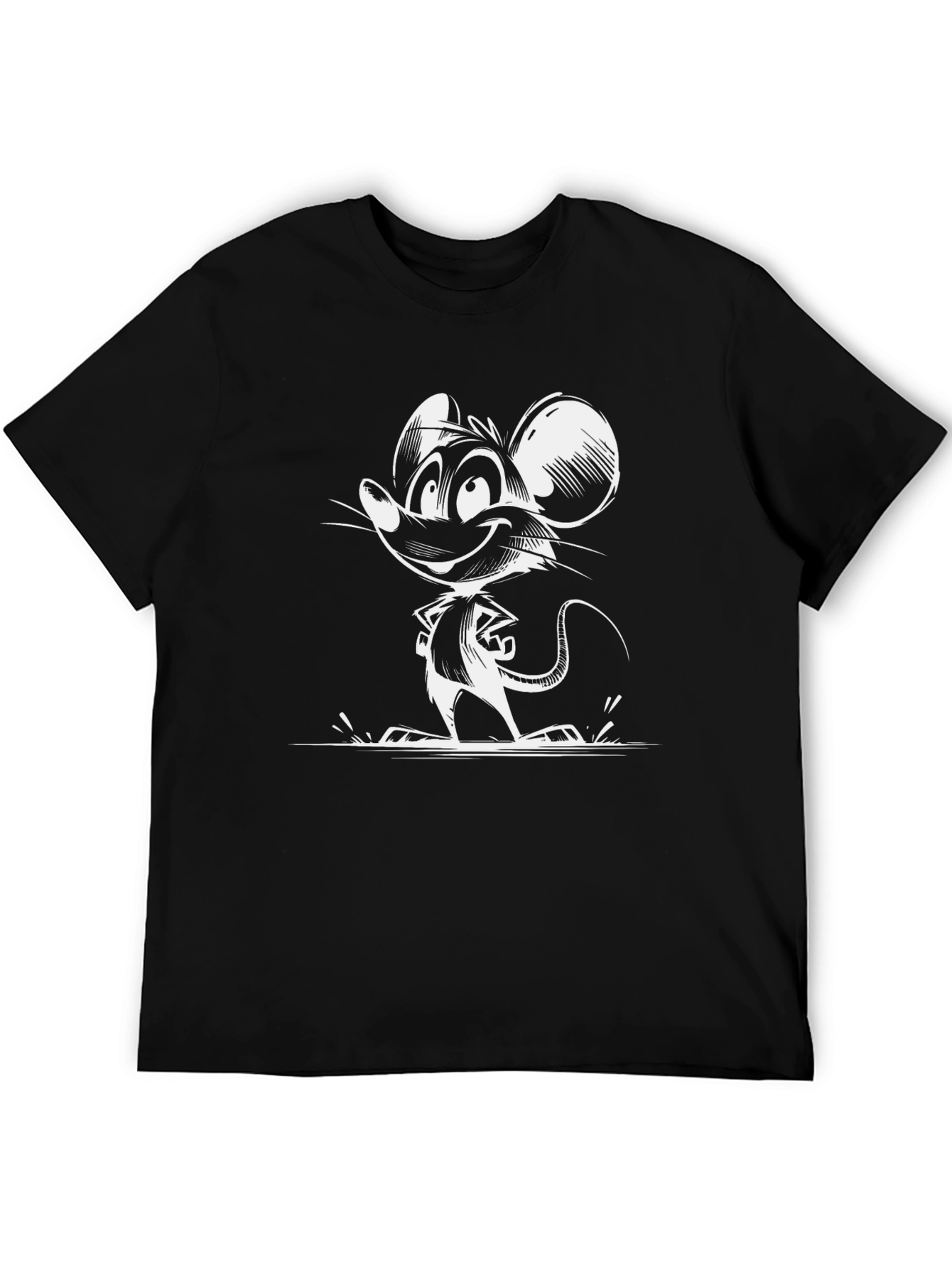 Cartoon Mouse Graphic Tee - Black Cotton T-Shirt
