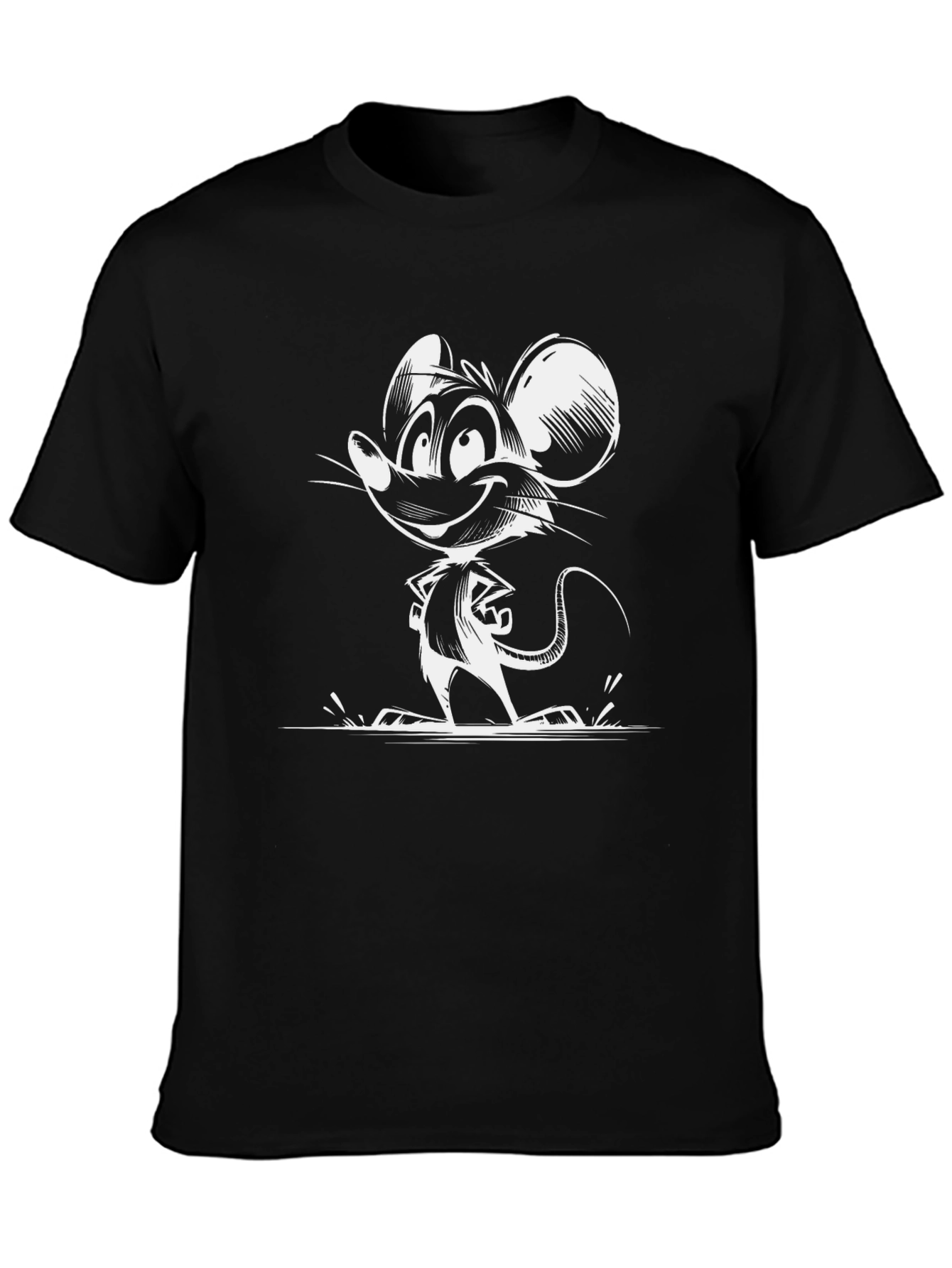 Cartoon Mouse Graphic Tee - Black Cotton T-Shirt