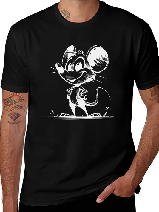 Cartoon Mouse Graphic Tee - Black Cotton T-Shirt