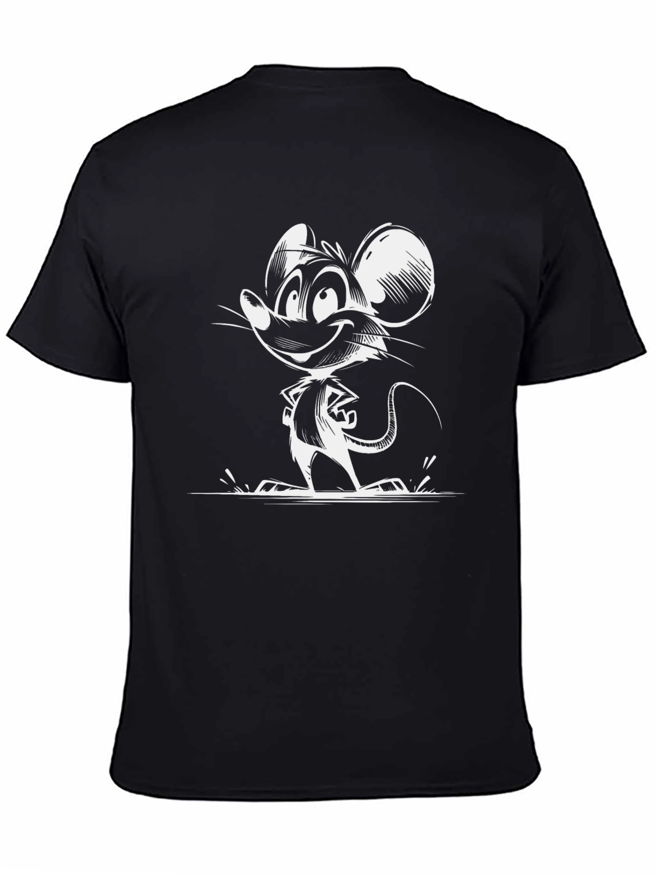 Cartoon Mouse Graphic Tee - Black Cotton T-Shirt