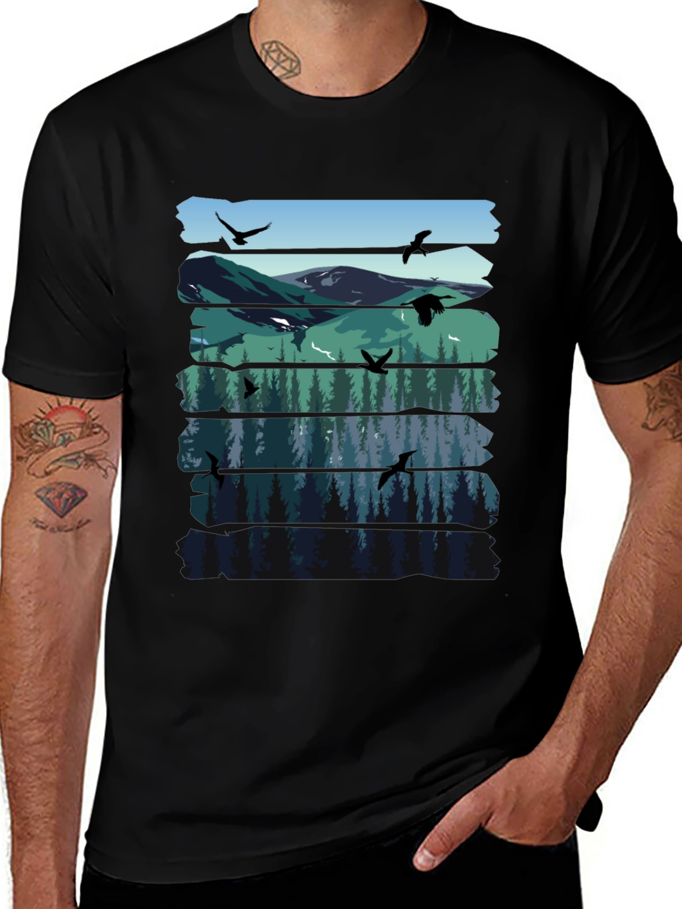Nature Graphic Tee - Mountain & Forest Design