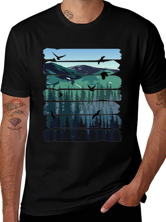 Nature Graphic Tee - Mountain & Forest Design