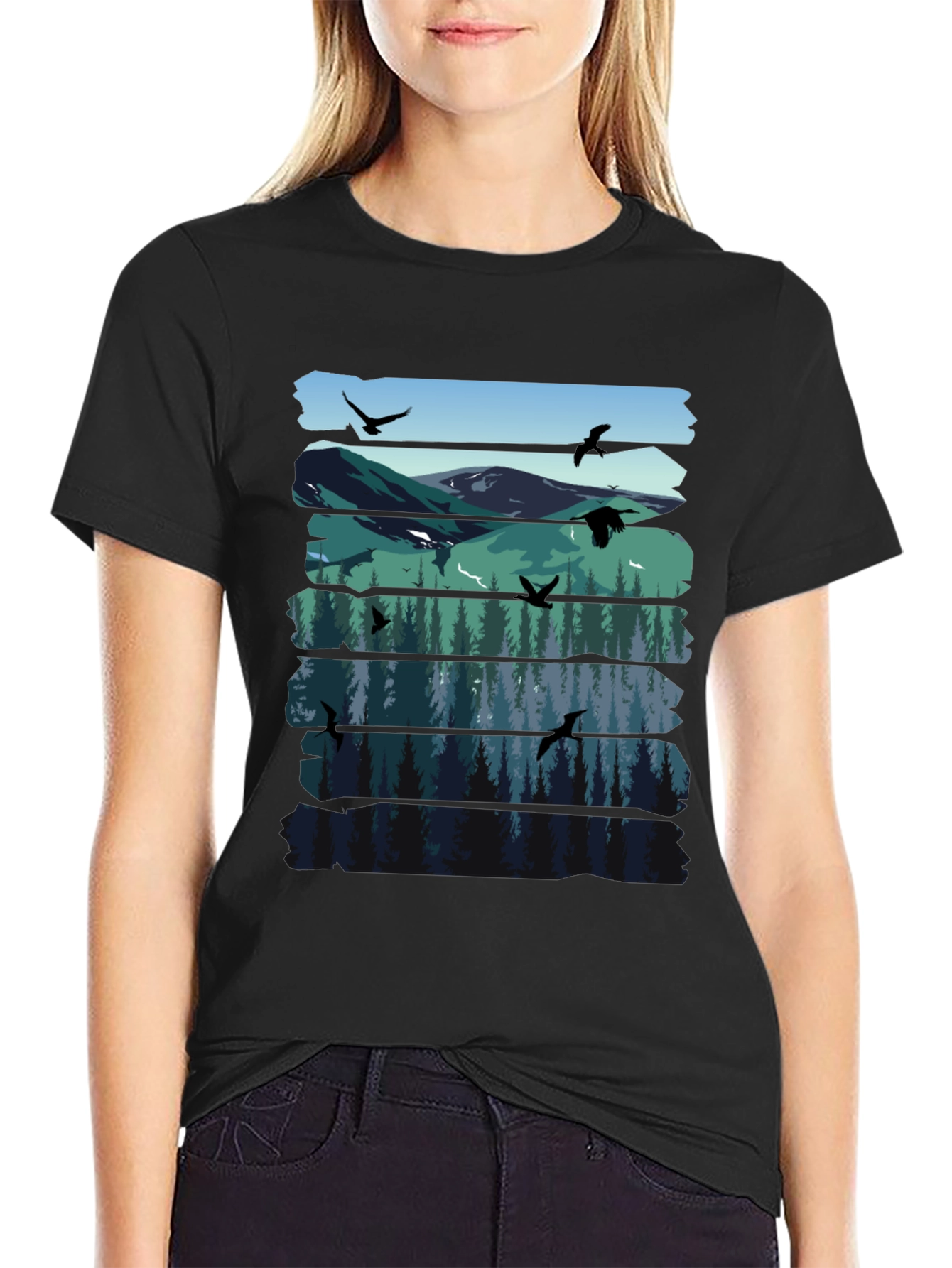 Nature Graphic Tee - Mountain & Forest Design