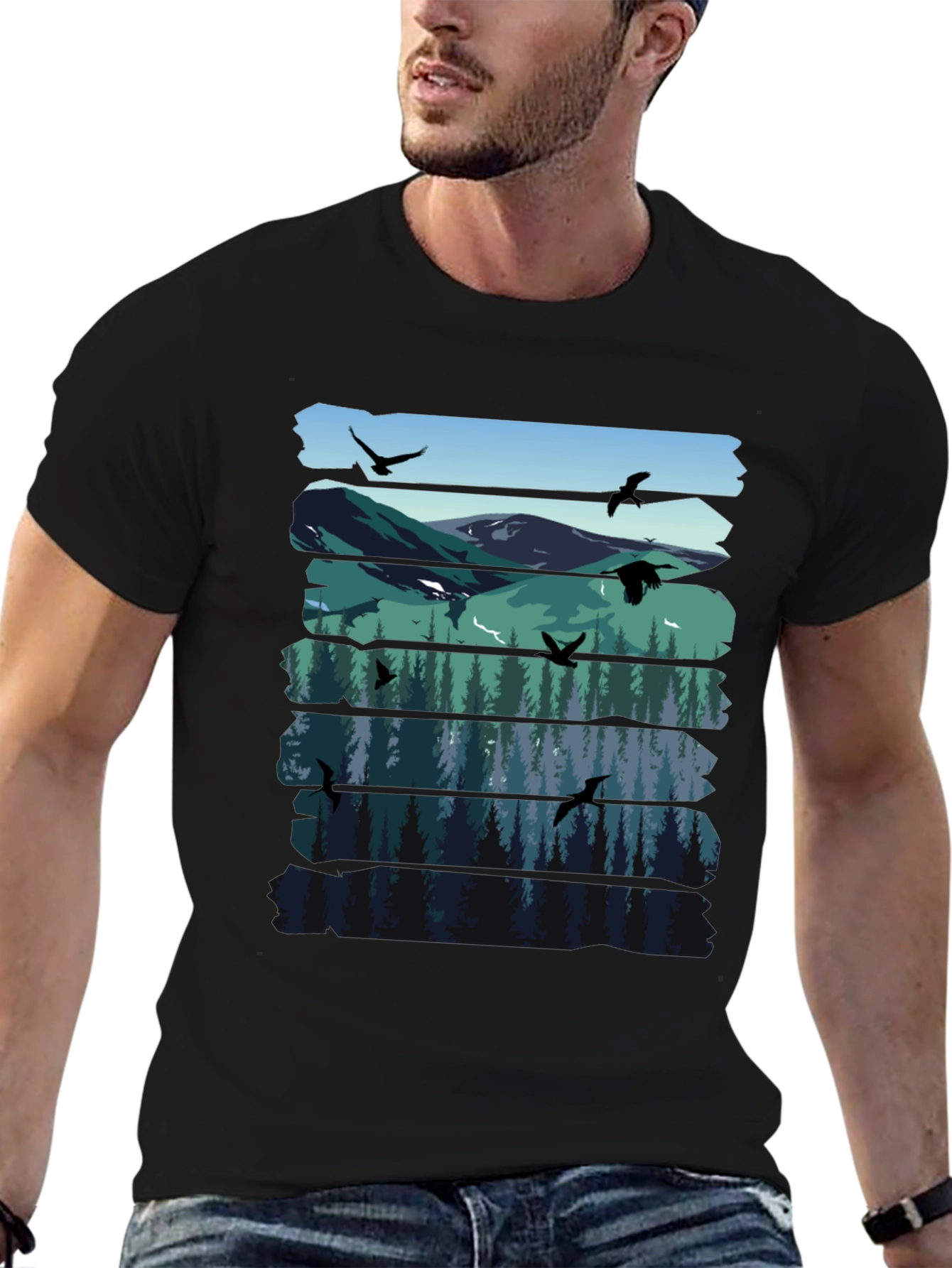 Nature Graphic Tee - Mountain & Forest Design