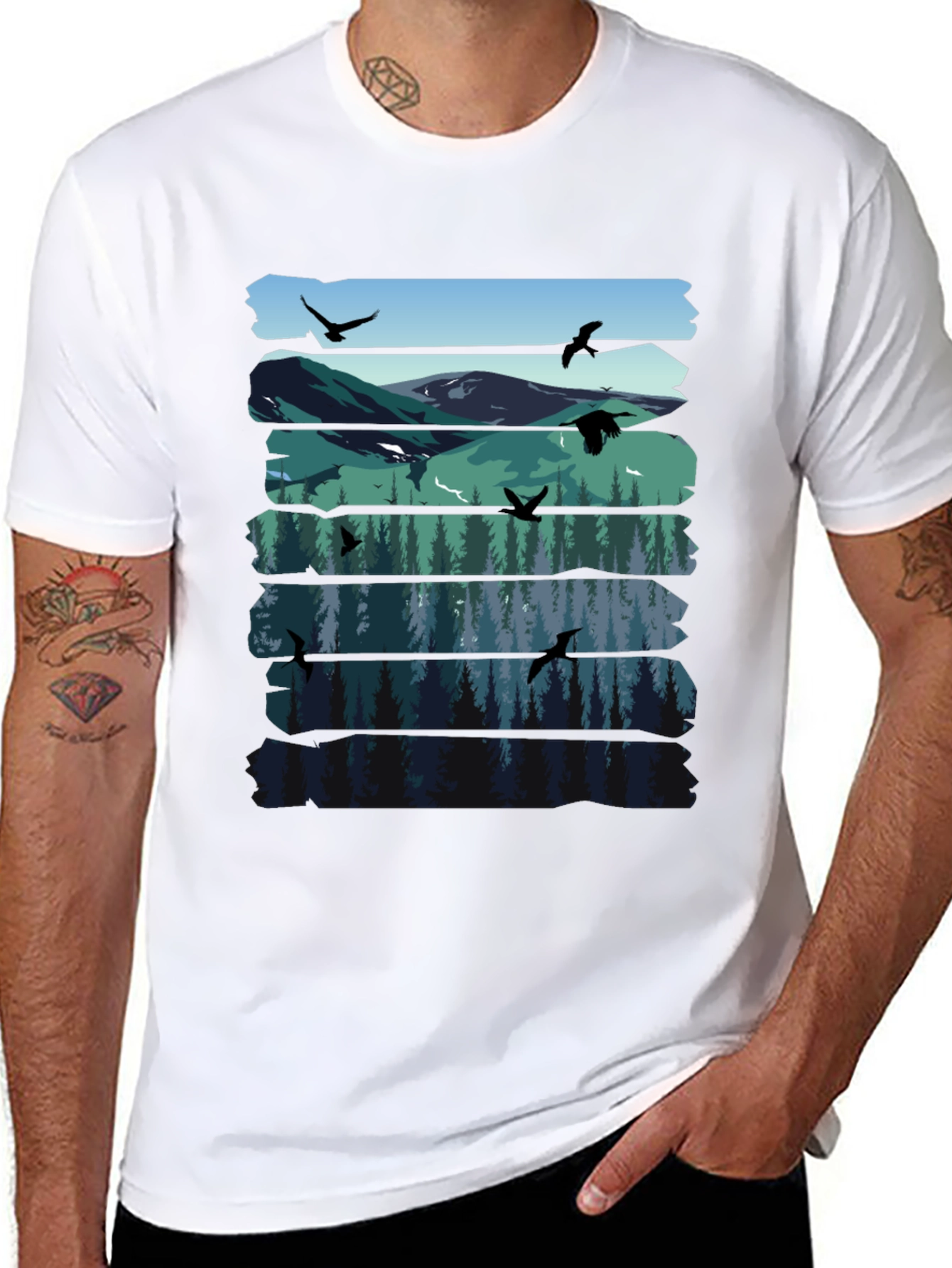 Nature Graphic Tee - Mountain & Forest Design