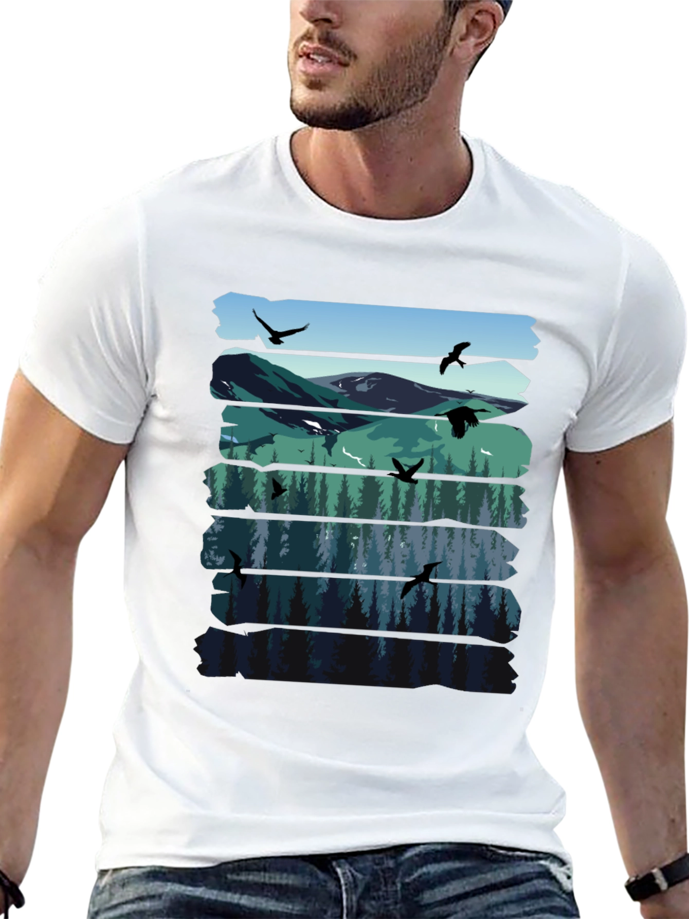 Nature Graphic Tee - Mountain & Forest Design