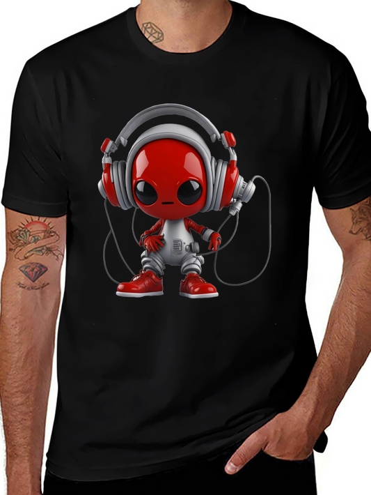 Stylish Black T-Shirt with Alien DJ Graphic