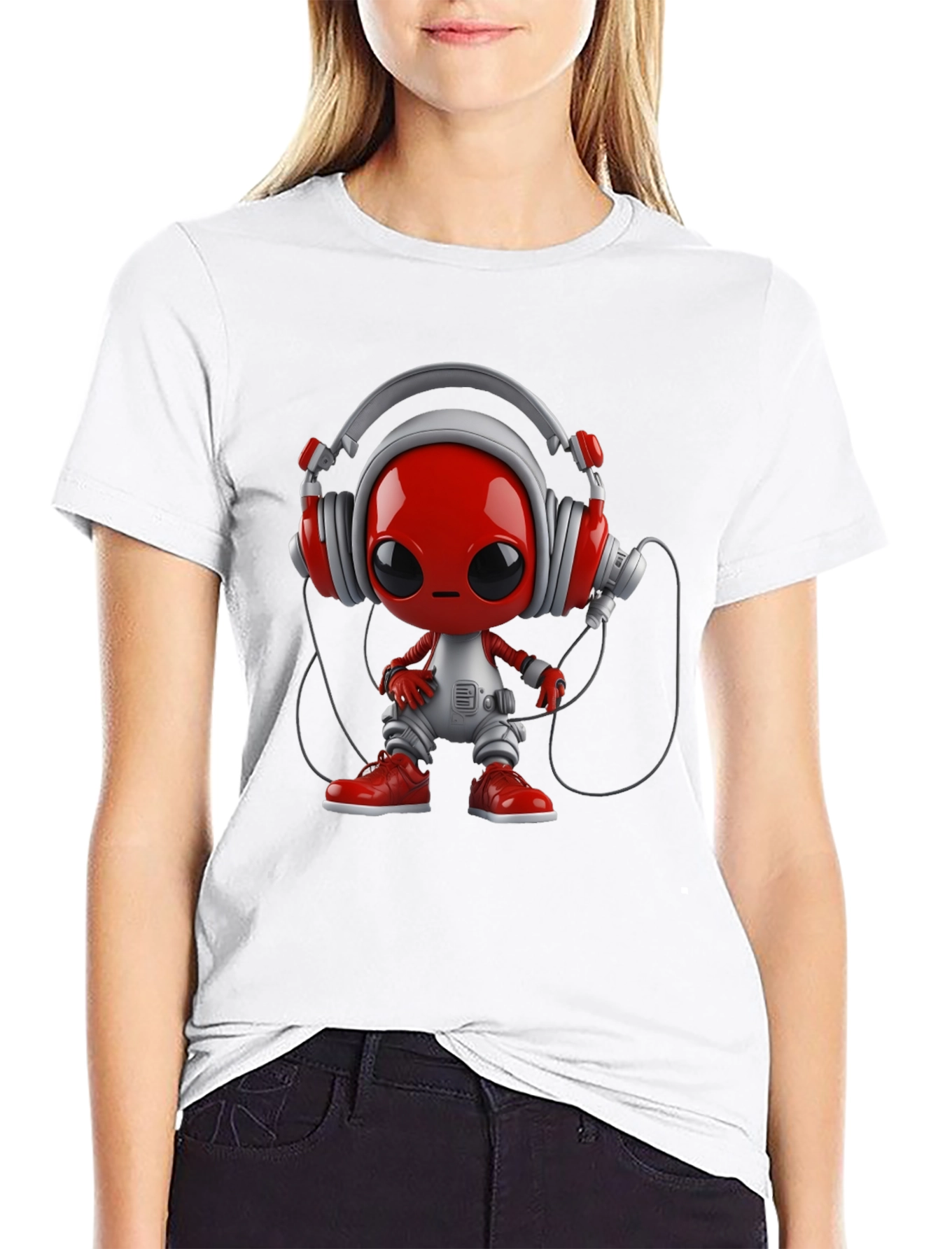 Stylish Black T-Shirt with Alien DJ Graphic