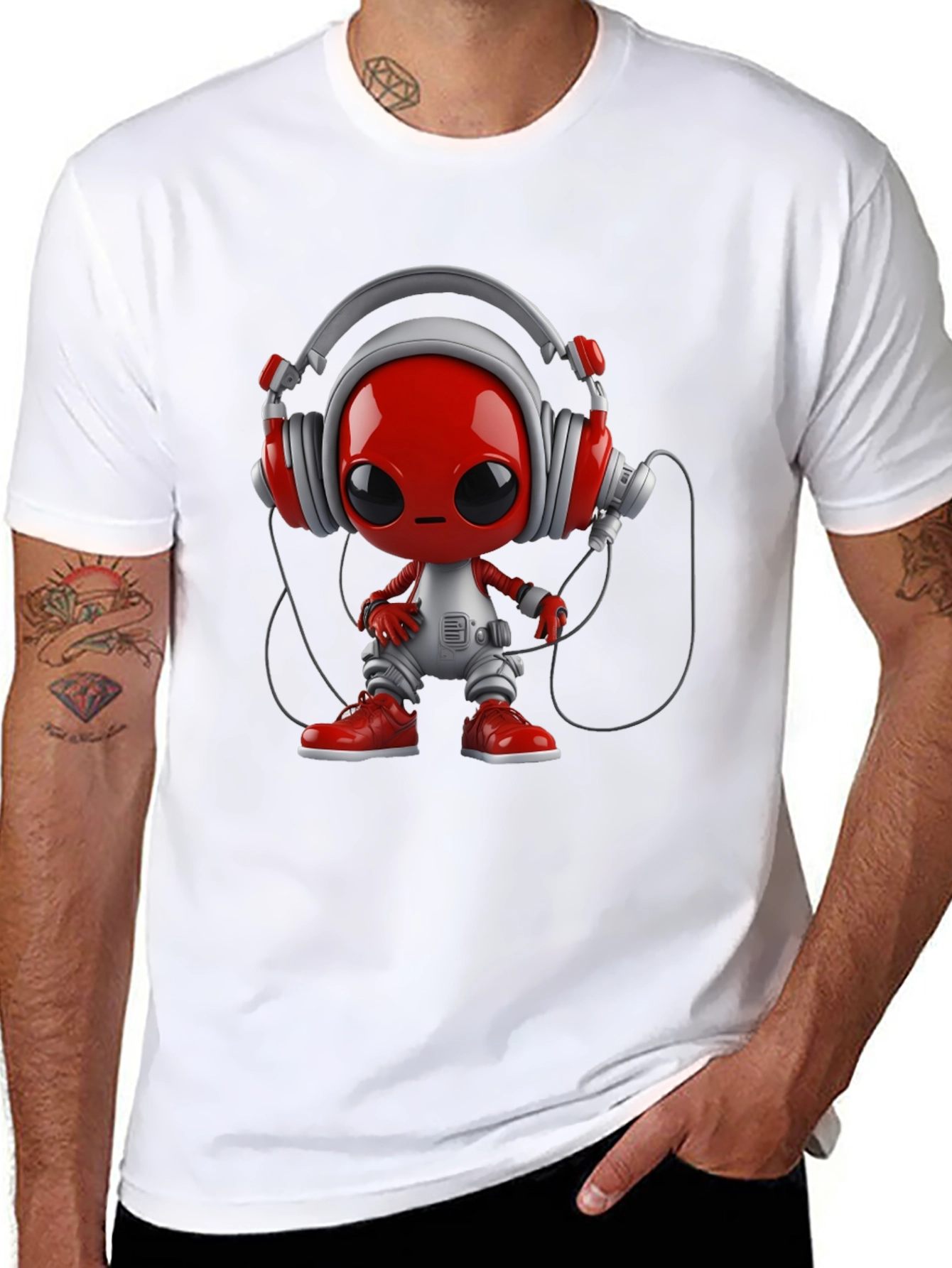 Stylish Black T-Shirt with Alien DJ Graphic
