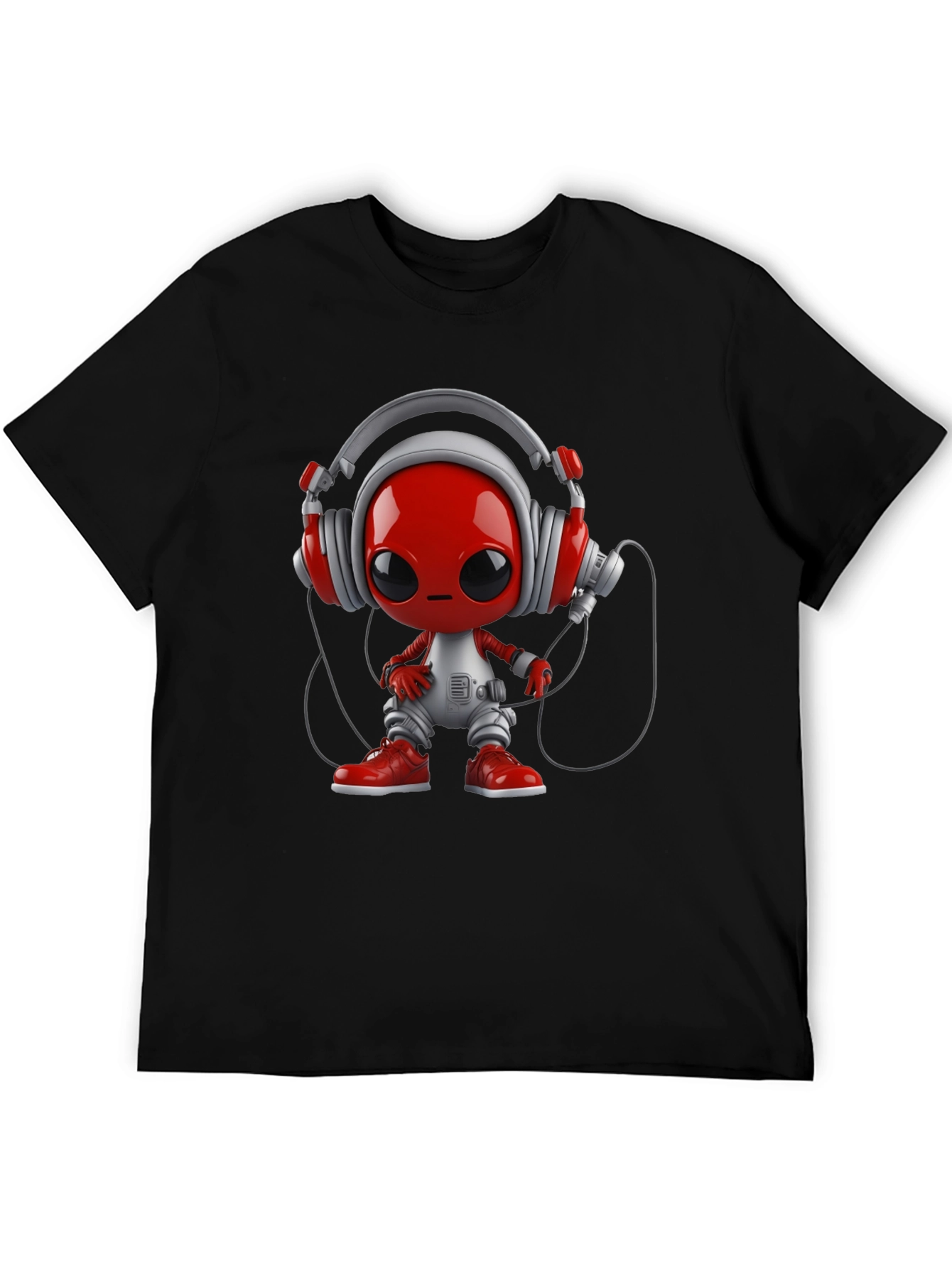 Stylish Black T-Shirt with Alien DJ Graphic