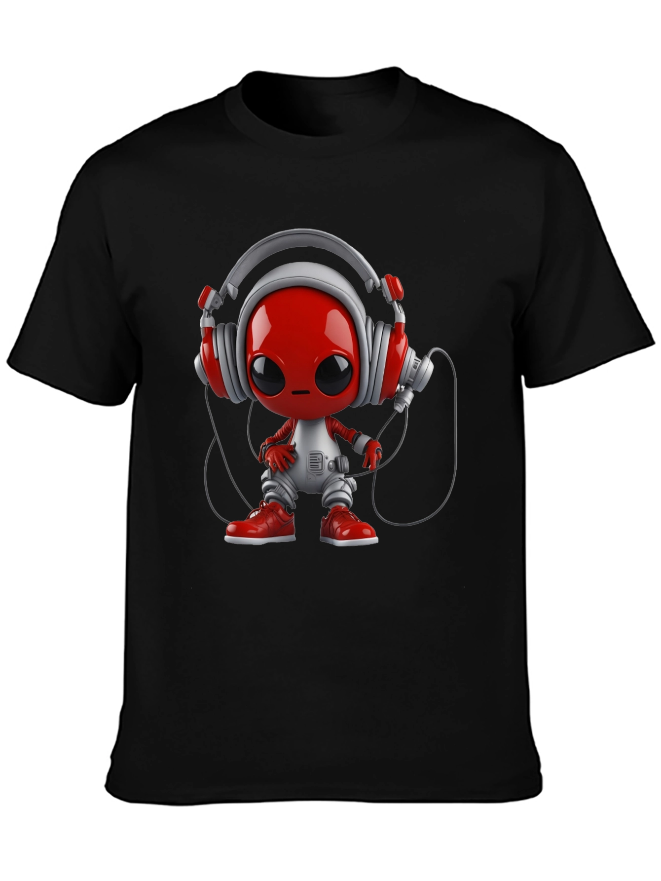 Stylish Black T-Shirt with Alien DJ Graphic