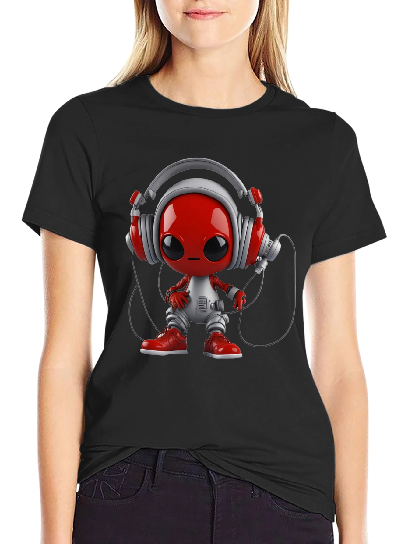 Stylish Black T-Shirt with Alien DJ Graphic