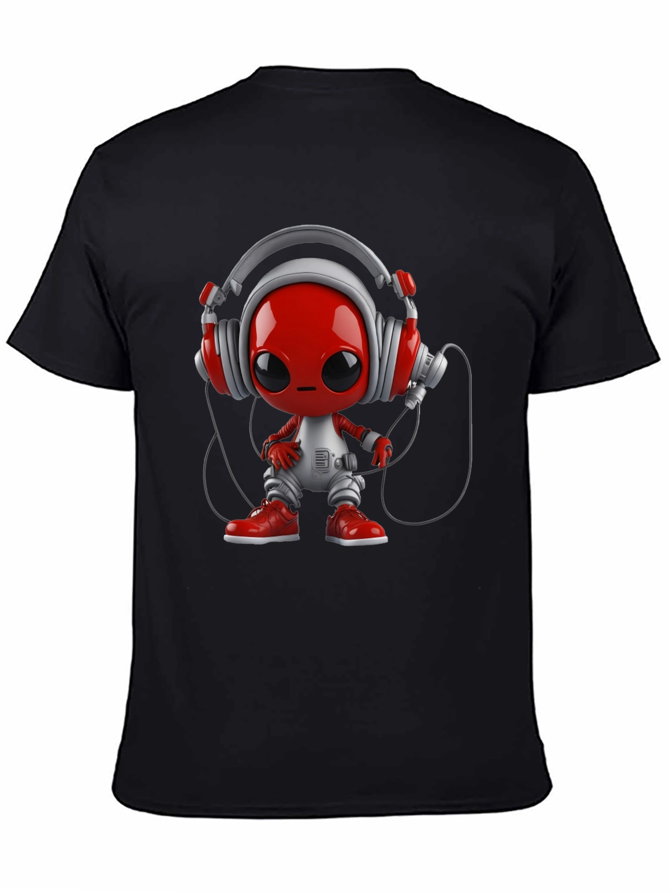 Stylish Black T-Shirt with Alien DJ Graphic