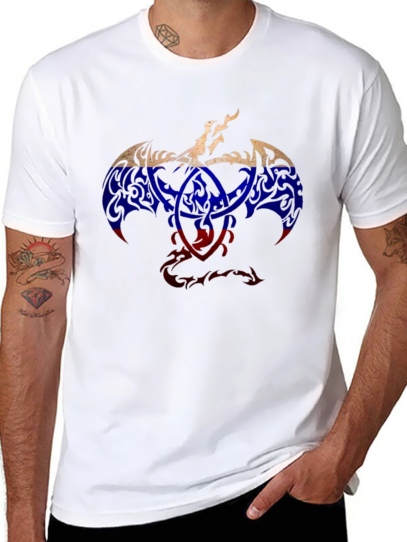 Tribal Dragon Russian Flag T-Shirt