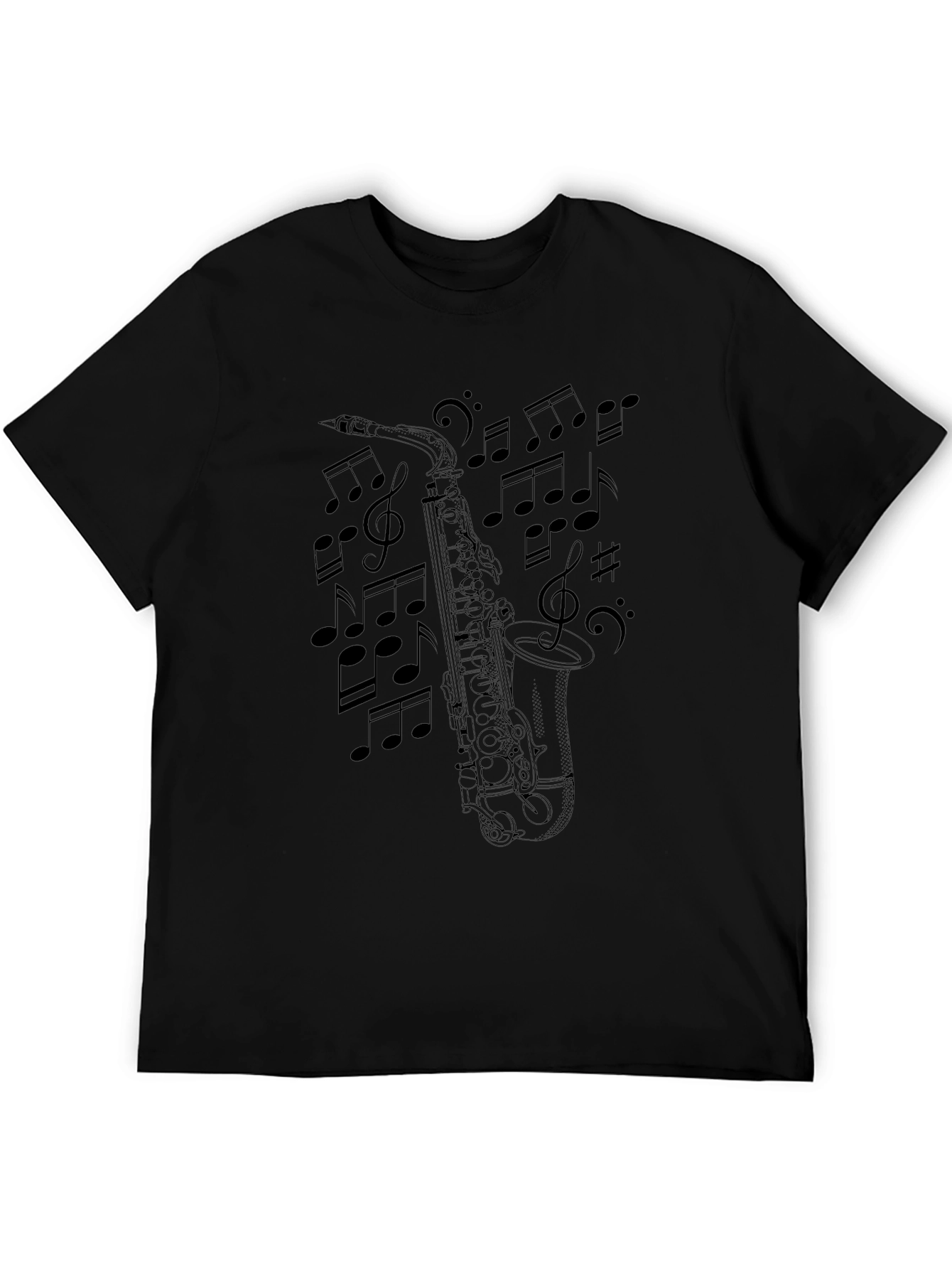 Saxophone & Music Notes Black T-Shirt